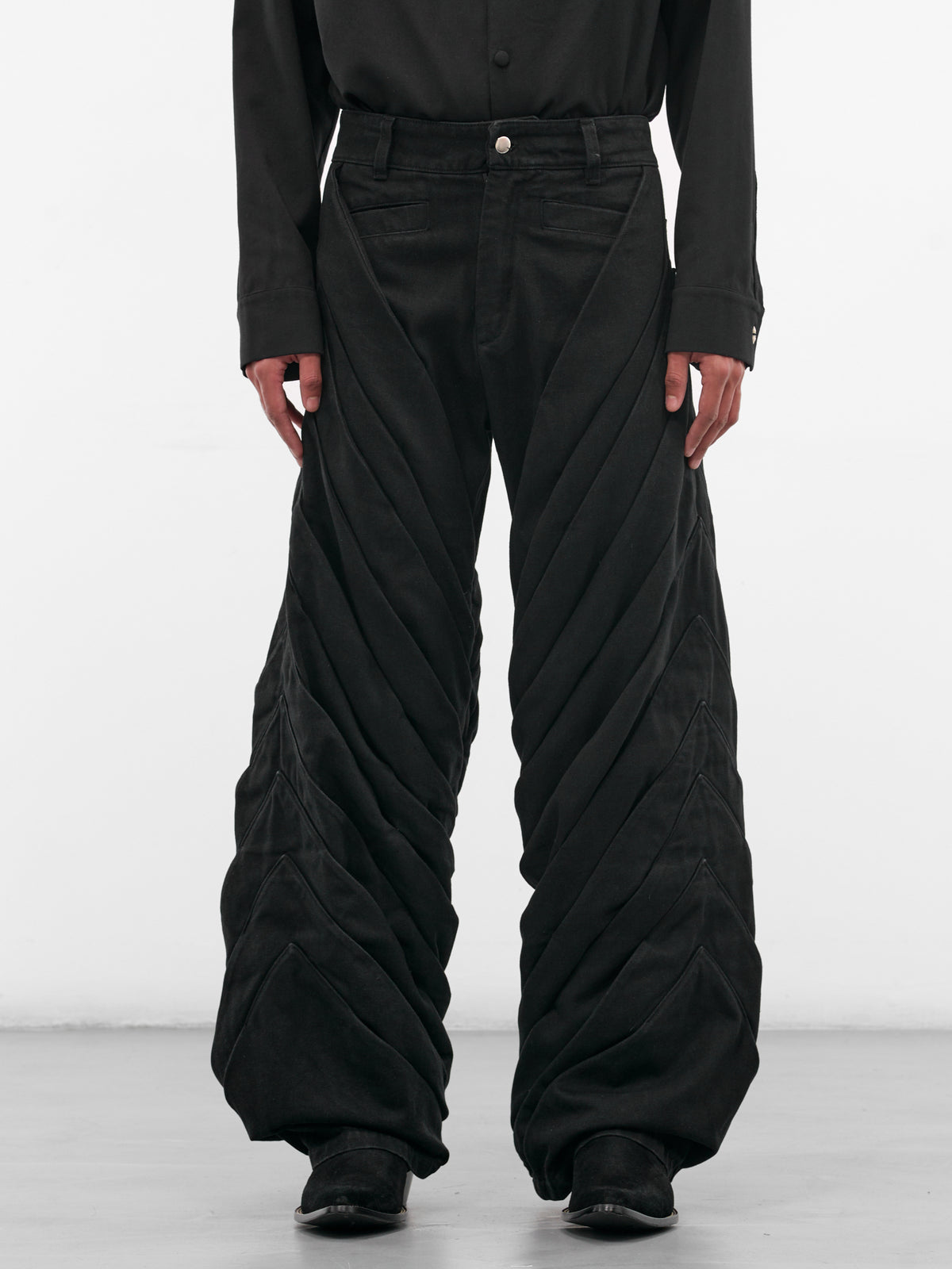 Black Escultura Pleated Denim Pants (ESCULTURA-PANTS-BLACK)