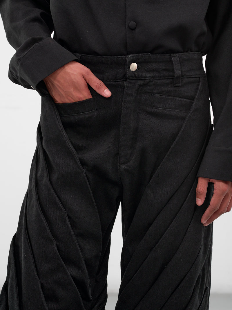 Black Escultura Pleated Denim Pants (ESCULTURA-PANTS-BLACK)