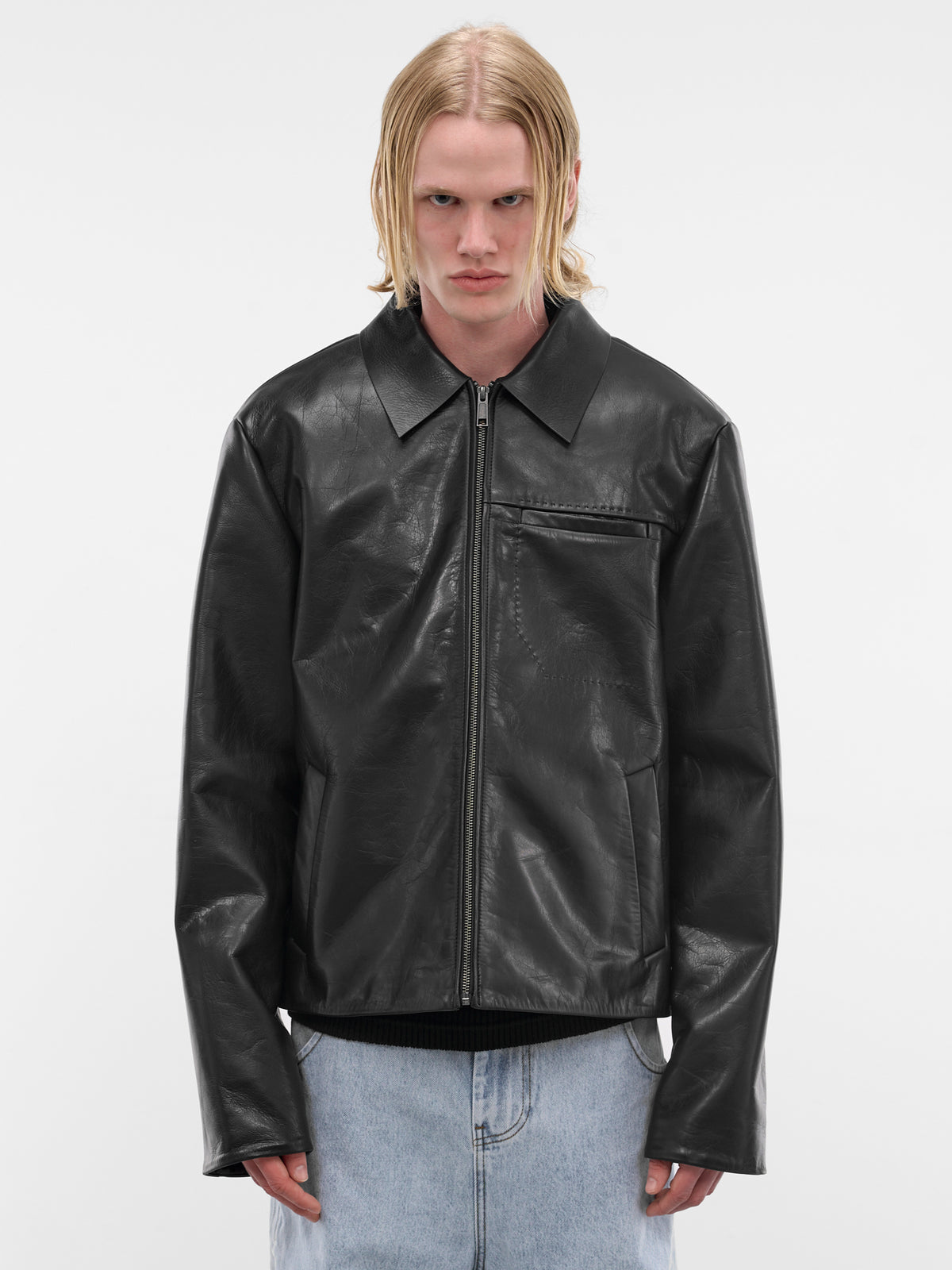 Black Leather Zip Jacket (ESSS26JA01247-BLACK)