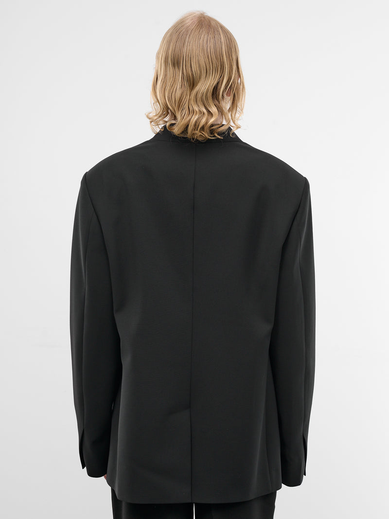 Black Wool Lapelless Blazer (ESSS26JA02244-BLACK)