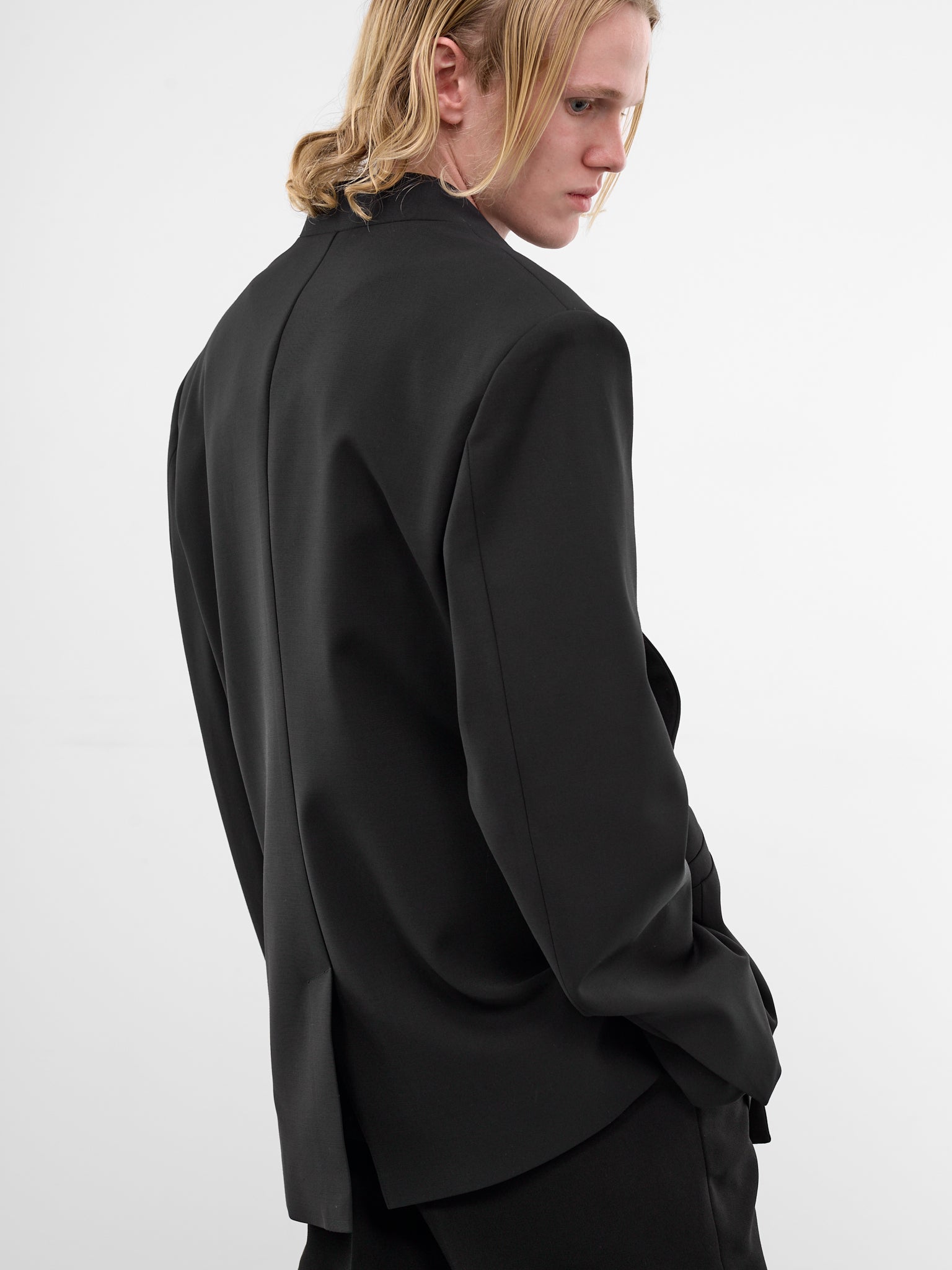 Black Wool Lapelless Blazer (ESSS26JA02244-BLACK)