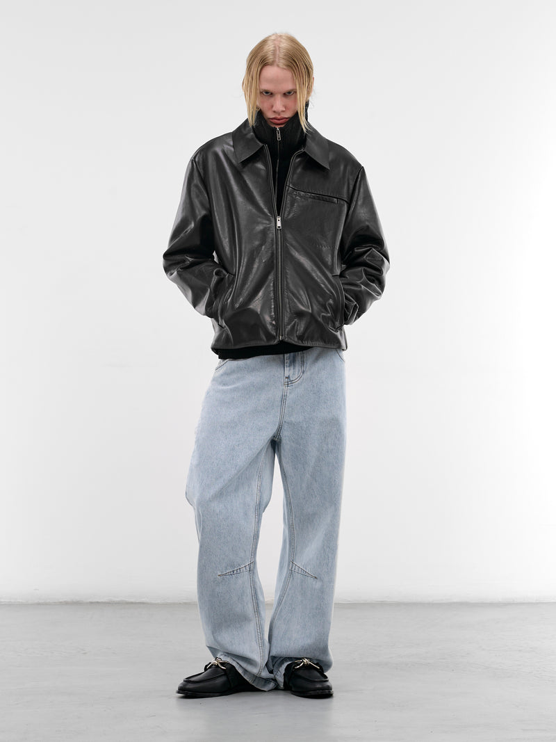 Black Wool Rib-Knit Quarter Zip (ESSS26TO01073-BLACK)