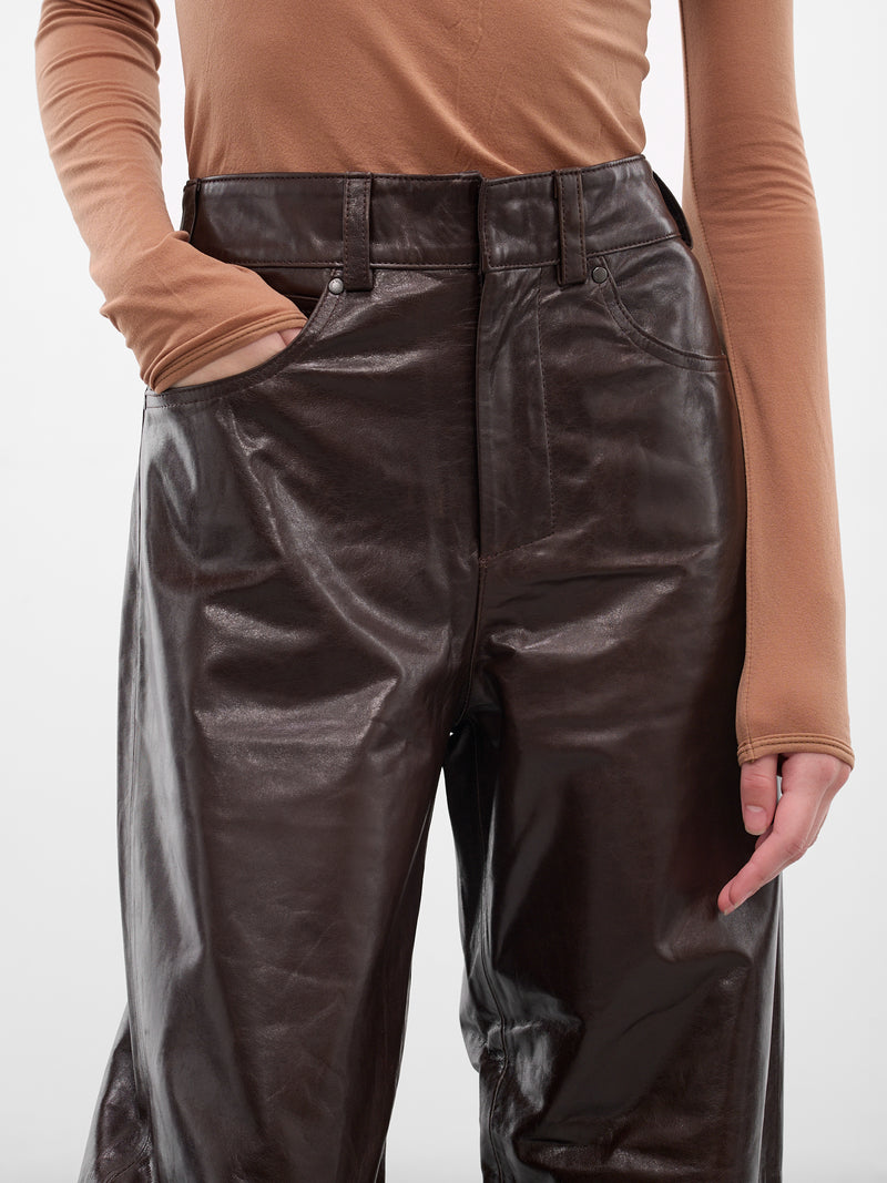 Dark Brown Leather Straight Trousers (ESU-S25-13007-DB-DARK-BROWN)