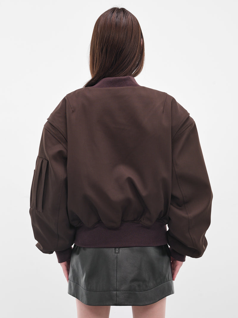 Brown Broad Cropped Bomber Jacket (ESU-W25-1048-DB-DARK-BROWN)