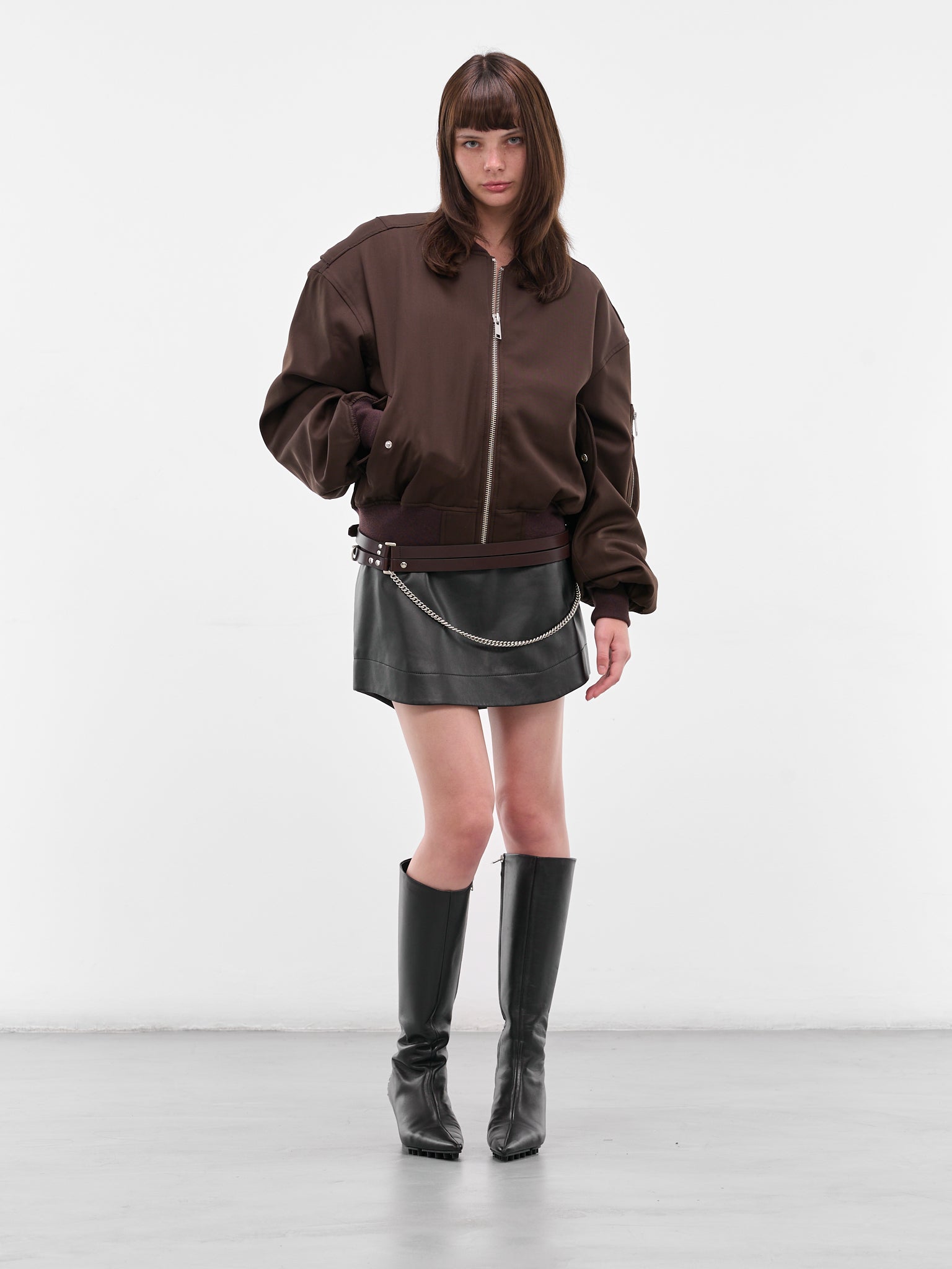 Brown Broad Cropped Bomber Jacket (ESU-W25-1048-DB-DARK-BROWN)