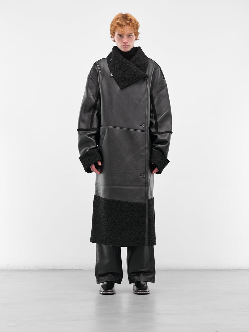 Black Leather Shearling Long Coat (ESU-W25-13021-BL-BLACK)