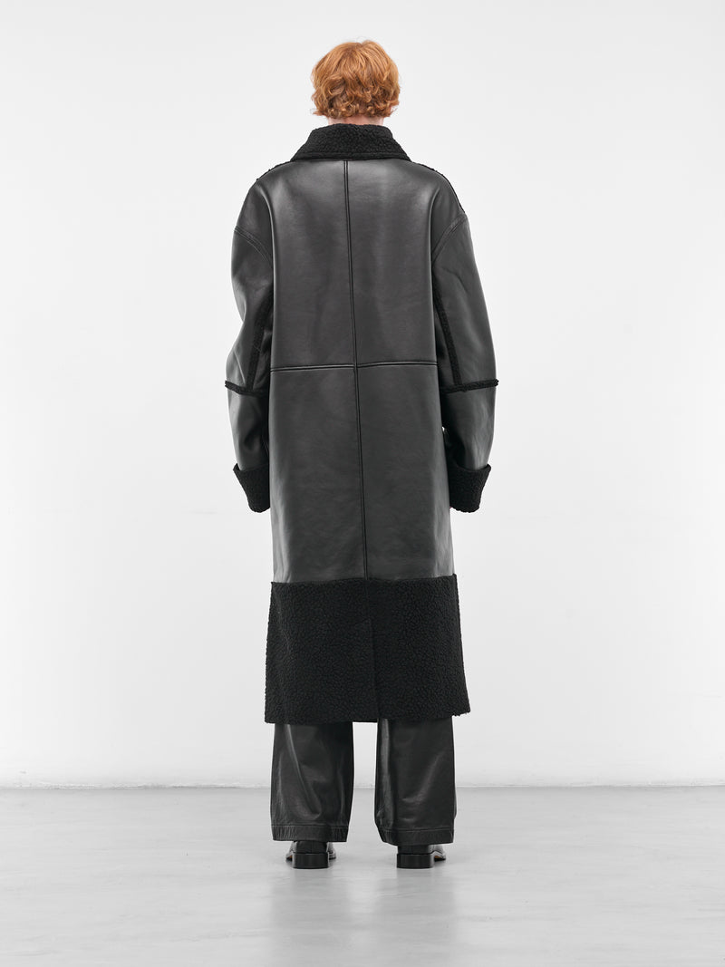 Black Leather Shearling Long Coat (ESU-W25-13021-BL-BLACK)