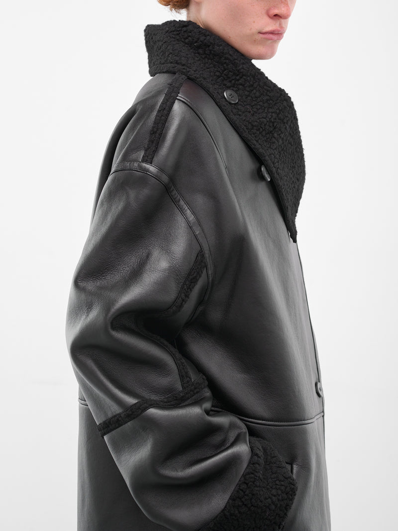 Black Leather Shearling Long Coat (ESU-W25-13021-BL-BLACK)