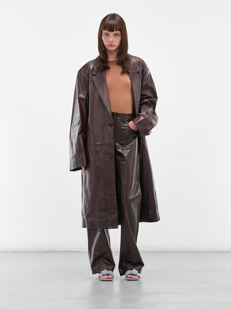 Dark Brown Leather Straight Trousers (ESU-S25-13007-DB-DARK-BROWN)