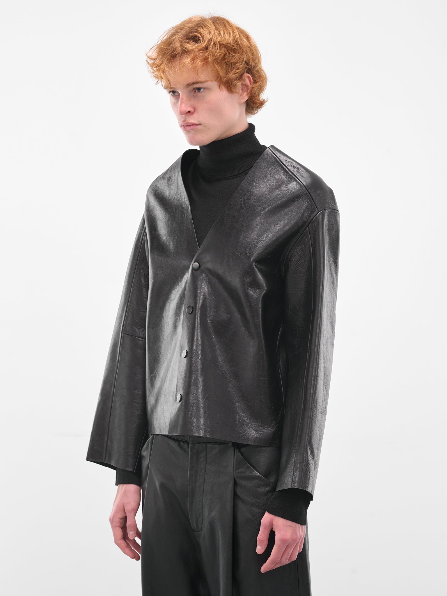 Black Minimalist Leather Boxy Jacket (ESU-W25-13025-BL-BLACK)