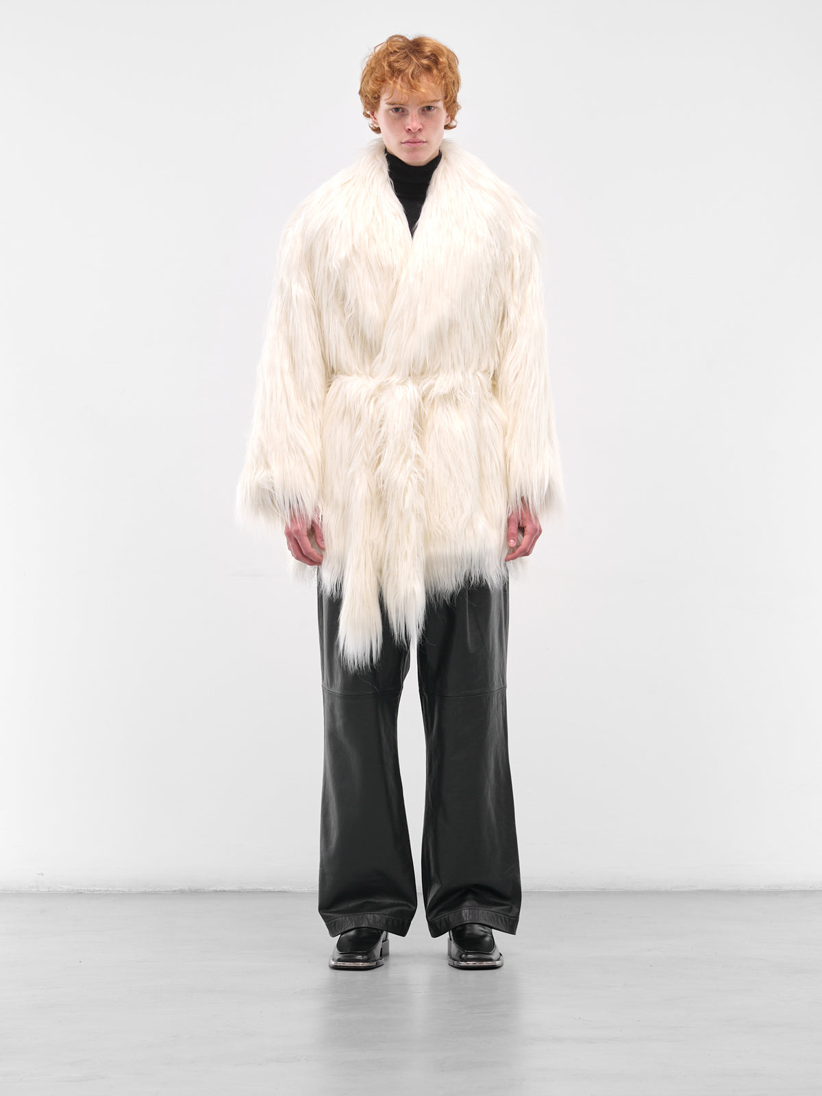 Cream Cropped Belted Fur Coat (ESW-W25-1051-CRS-CREAM)