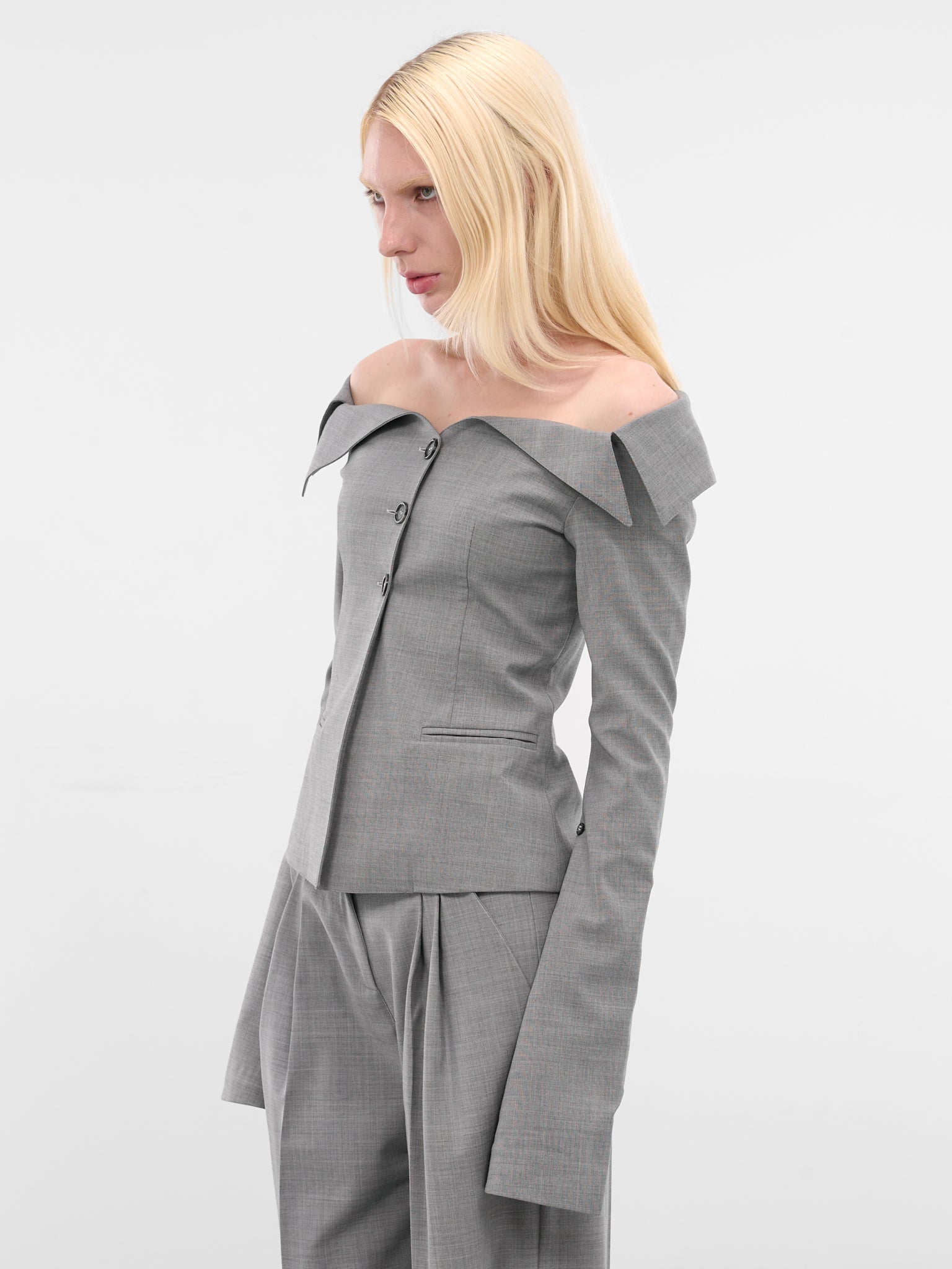 Gray Off-Shoulder Wool Evelyn Blazer (EVELYN-BLAZER-LIGHT-GREY)