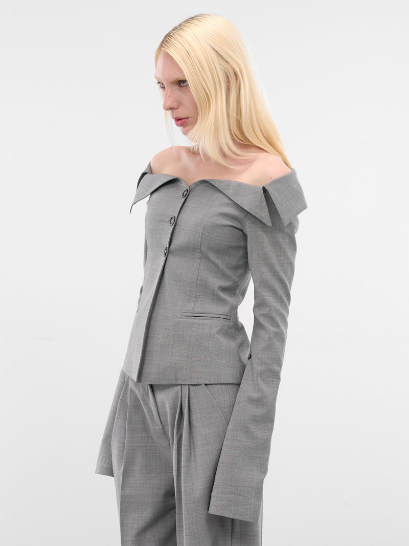 Gray Off-Shoulder Wool Evelyn Blazer (EVELYN-BLAZER-LIGHT-GREY)