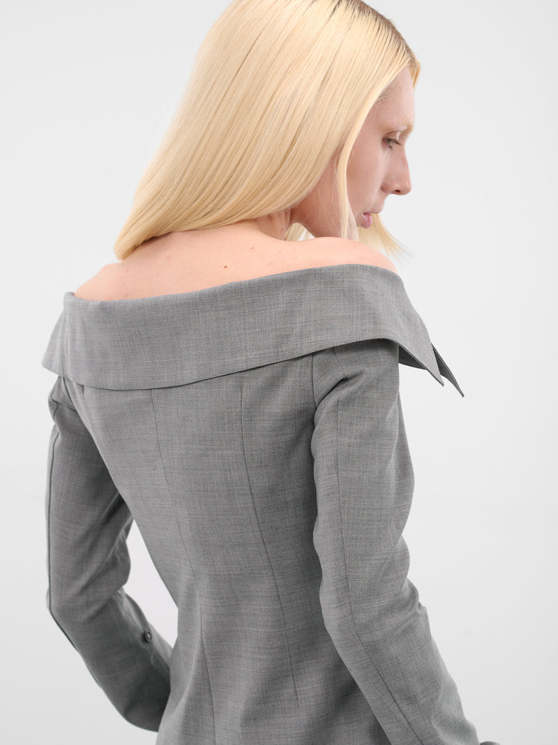 Gray Off-Shoulder Wool Evelyn Blazer (EVELYN-BLAZER-LIGHT-GREY)