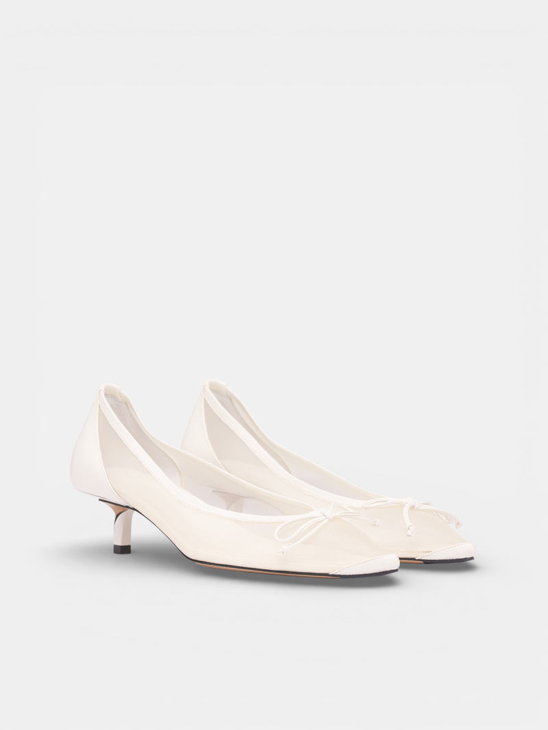 White Mesh Low Tourini Heels (F0W00179AW00661-WHITE)