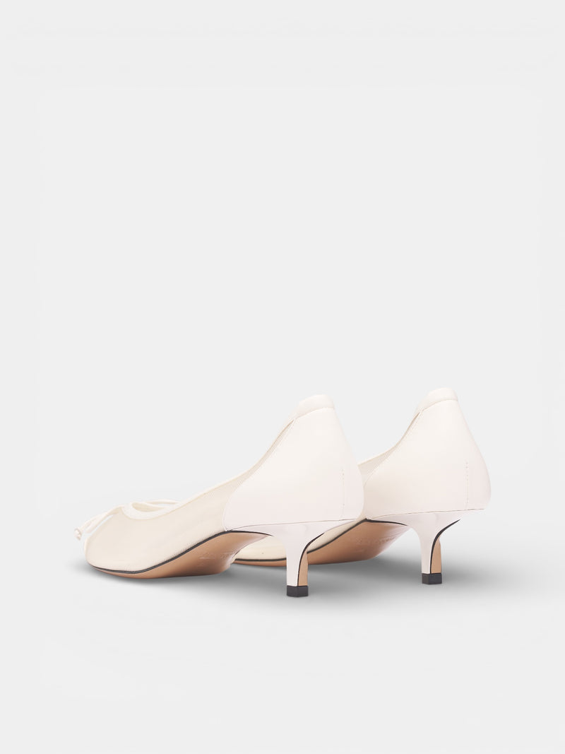White Mesh Low Tourini Heels (F0W00179AW00661-WHITE)