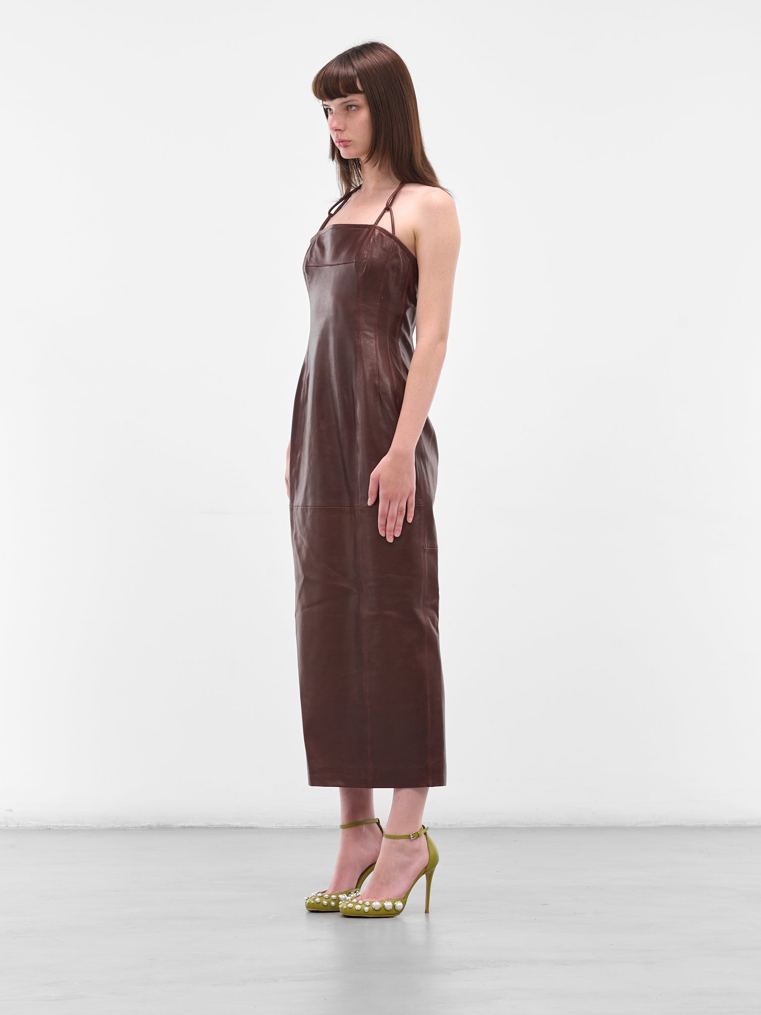 PETAR PETROV | H.Lorenzo|Brown Paneled Leather Sentinel Dress (F25DL1-THE-SENTINEL-MASAI) PETAR PETROV | H.Lorenzo|Brown Paneled Leather Sentinel Dress (F25DL1-THE-SENTINEL-MASAI)