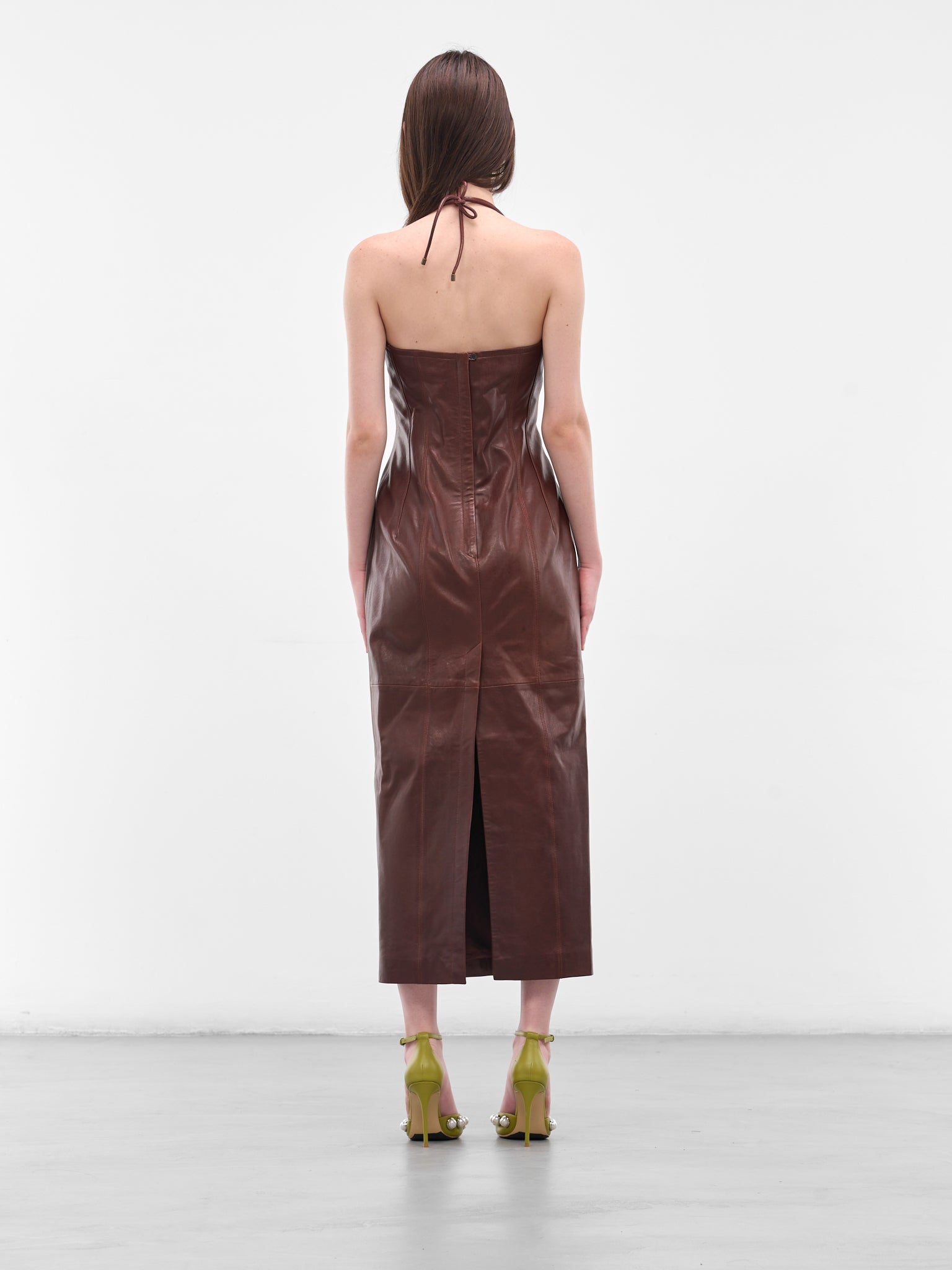 Brown Paneled Leather Sentinel Dress (F25DL1-THE-SENTINEL-MASAI)