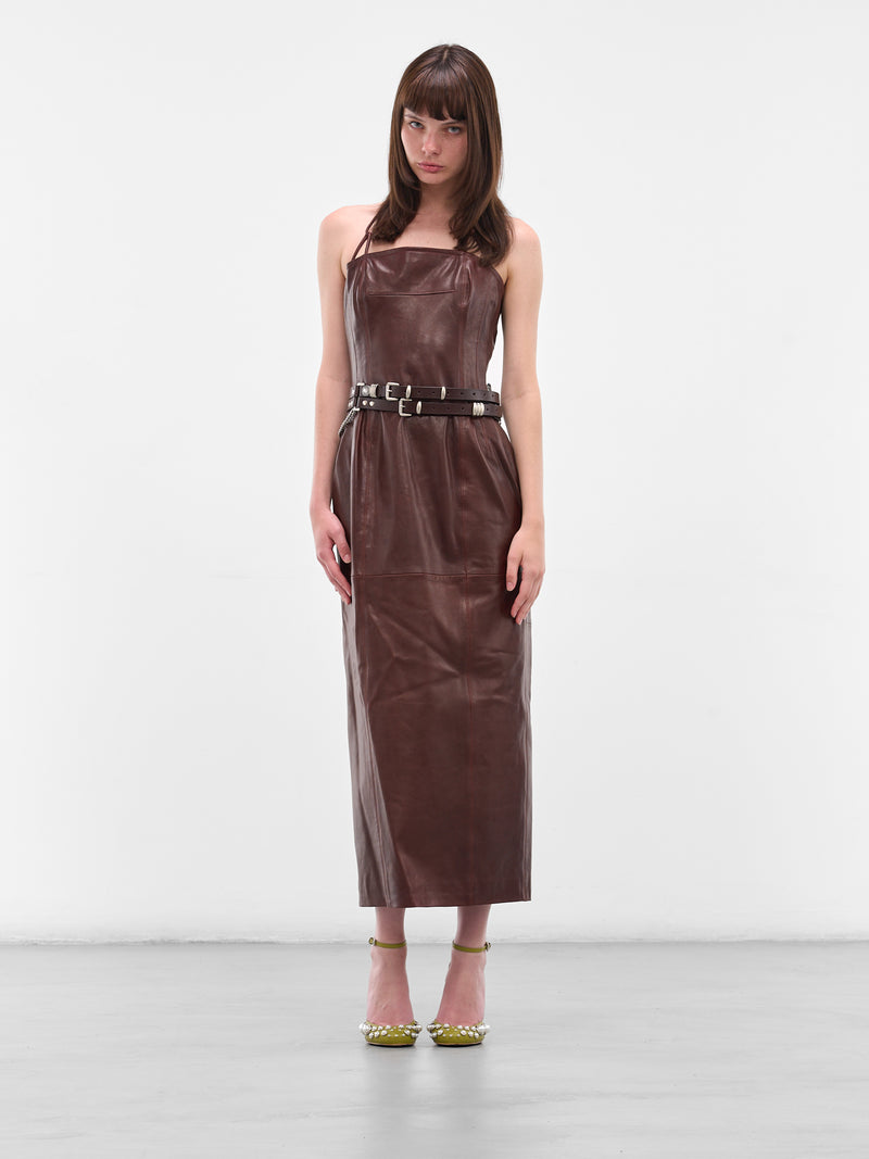 Brown Paneled Leather Sentinel Dress (F25DL1-THE-SENTINEL-MASAI)