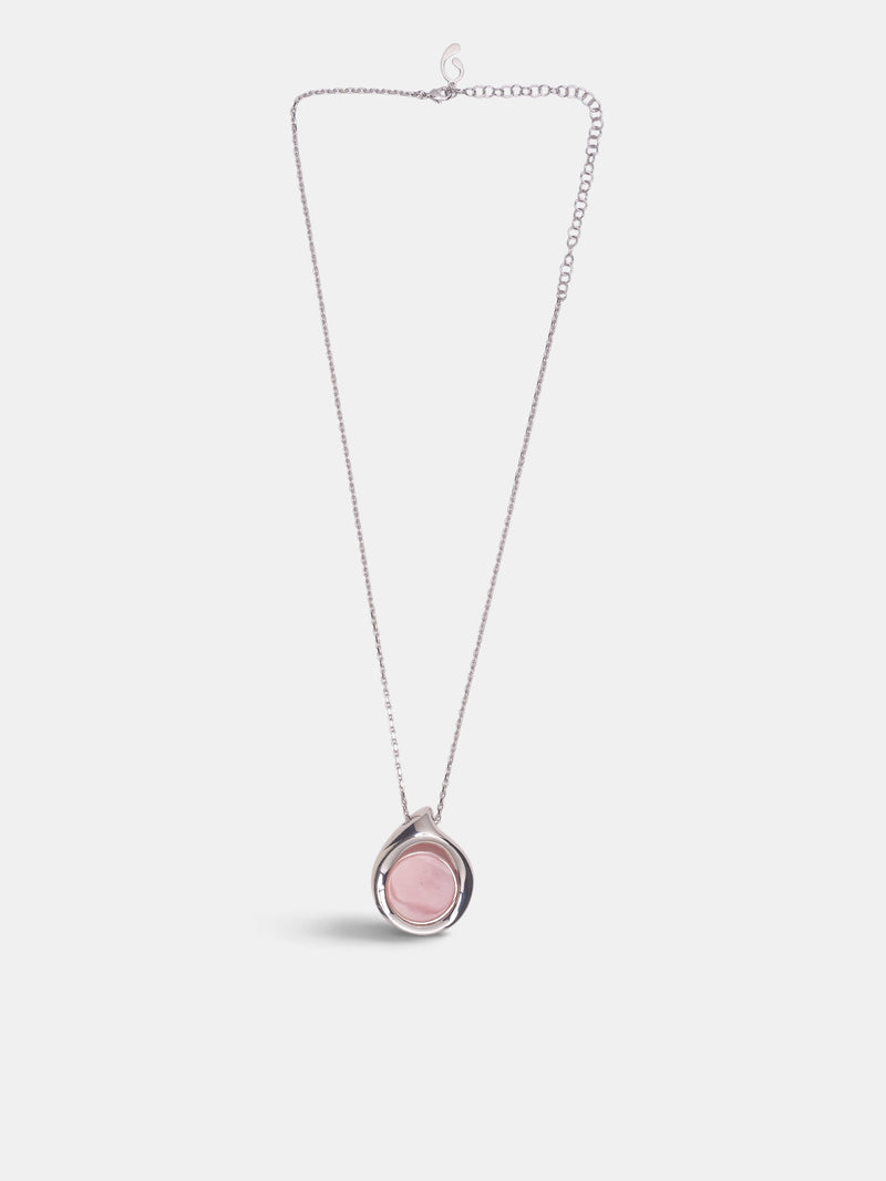 Rhodium Dust Pendant Necklace (F26-NE005-S-PINK)