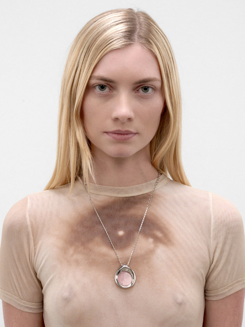 Rhodium Dust Pendant Necklace (F26-NE005-S-PINK)