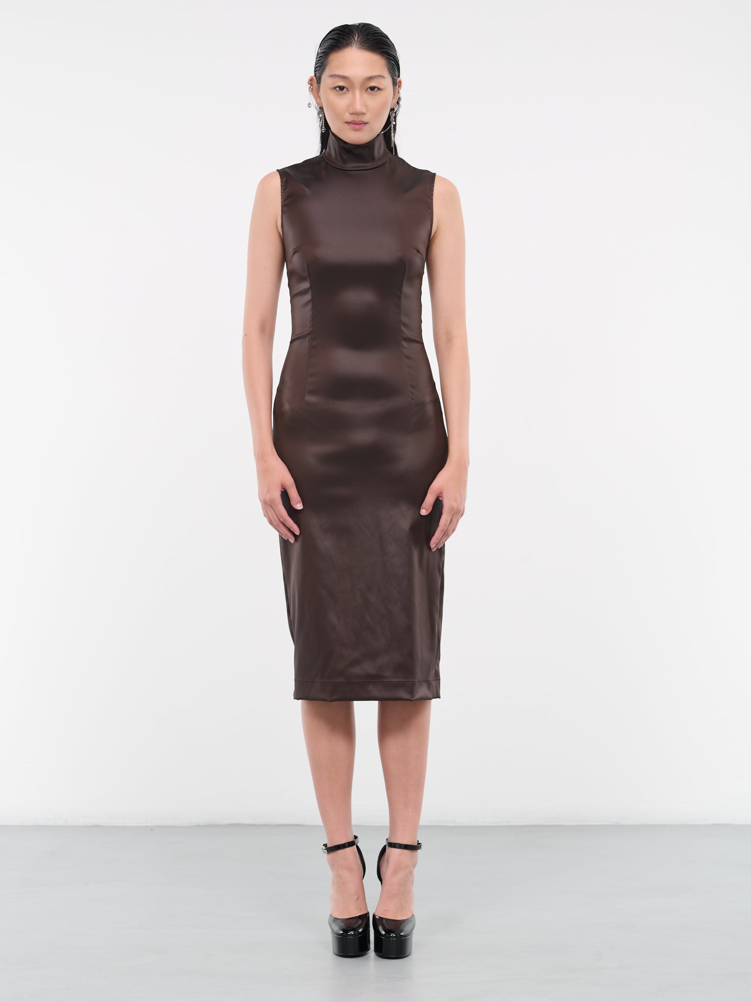 Satin Midi Dress (F6COCT-FURMV-M1512-DARK-BROWN-)