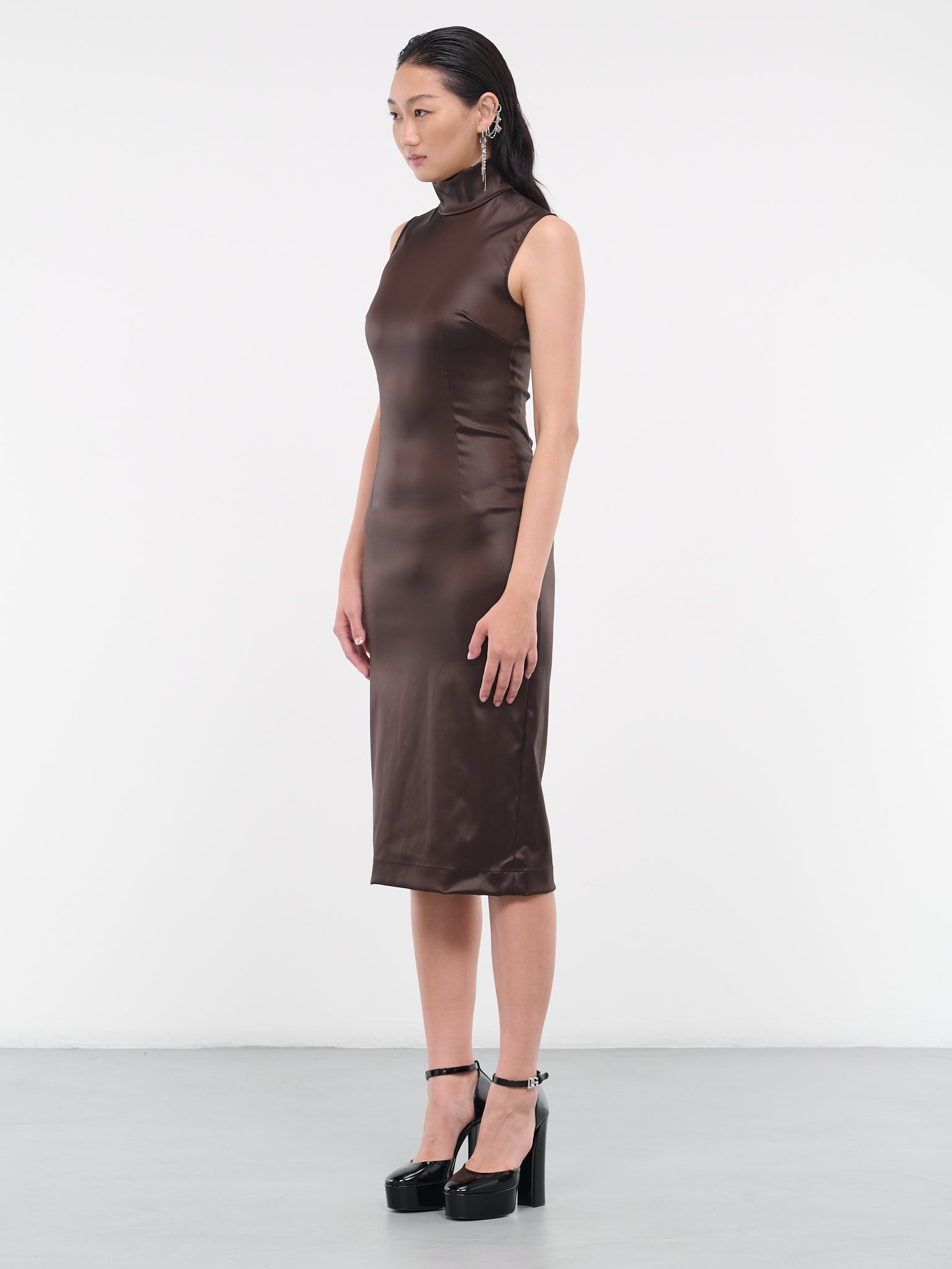 Satin Midi Dress (F6COCT-FURMV-M1512-DARK-BROWN-)