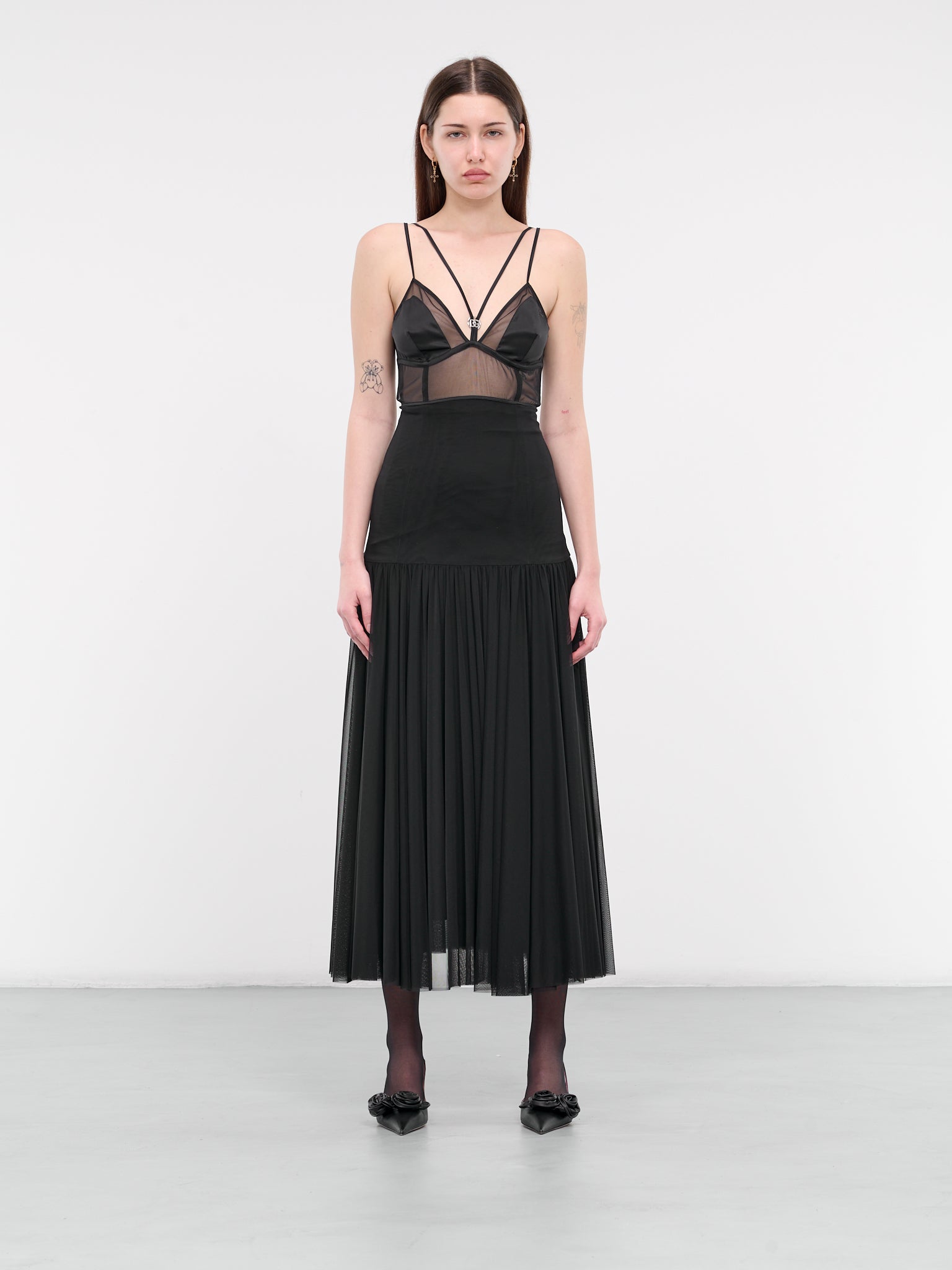 Logo Tulle Maxi Dress (F6DCJT-FLREY-N0000-BLACK)