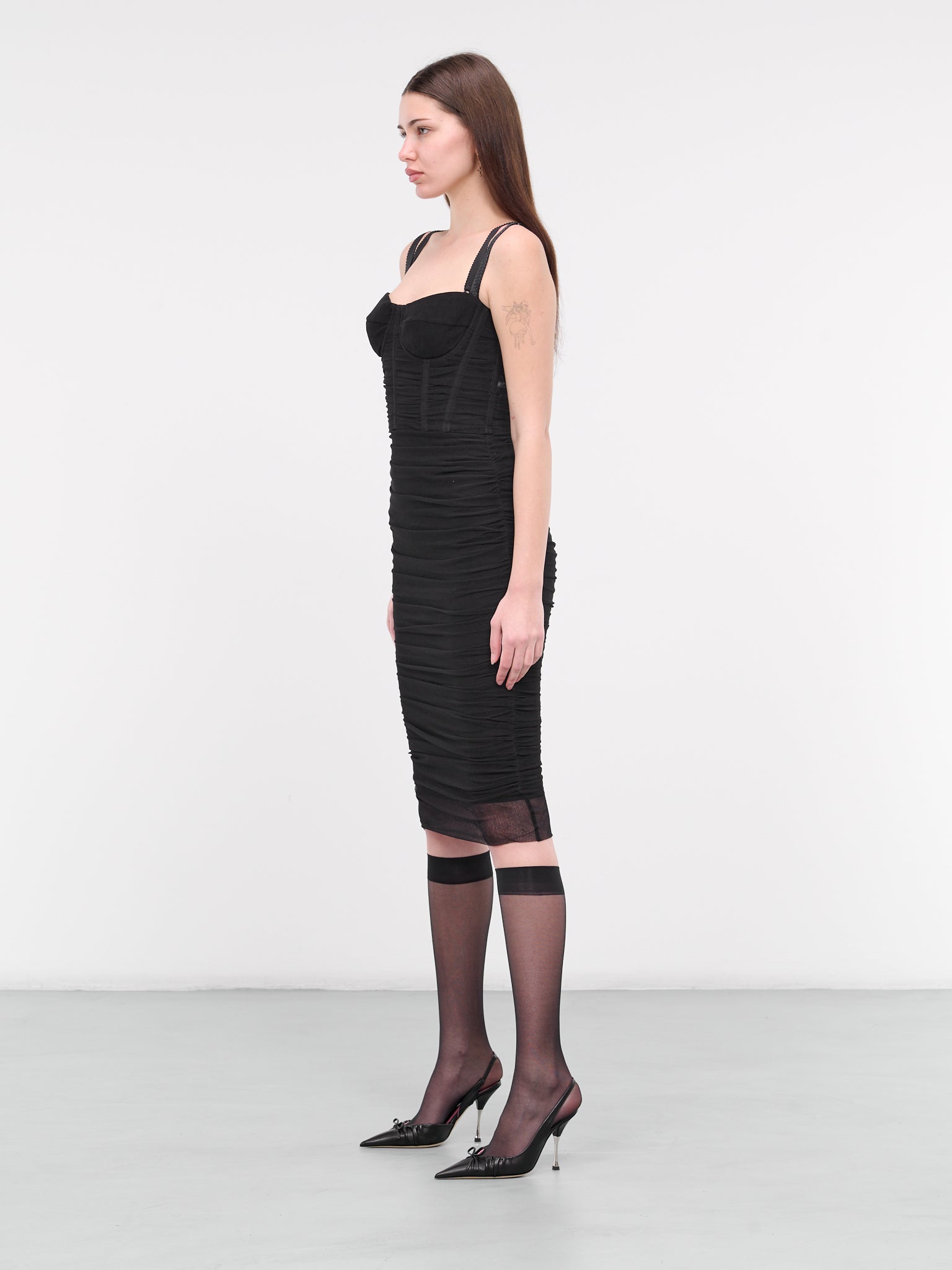 Corset-Style Tulle Midi Dress (F6EABT-FLEAA-N0000-BLACK)
