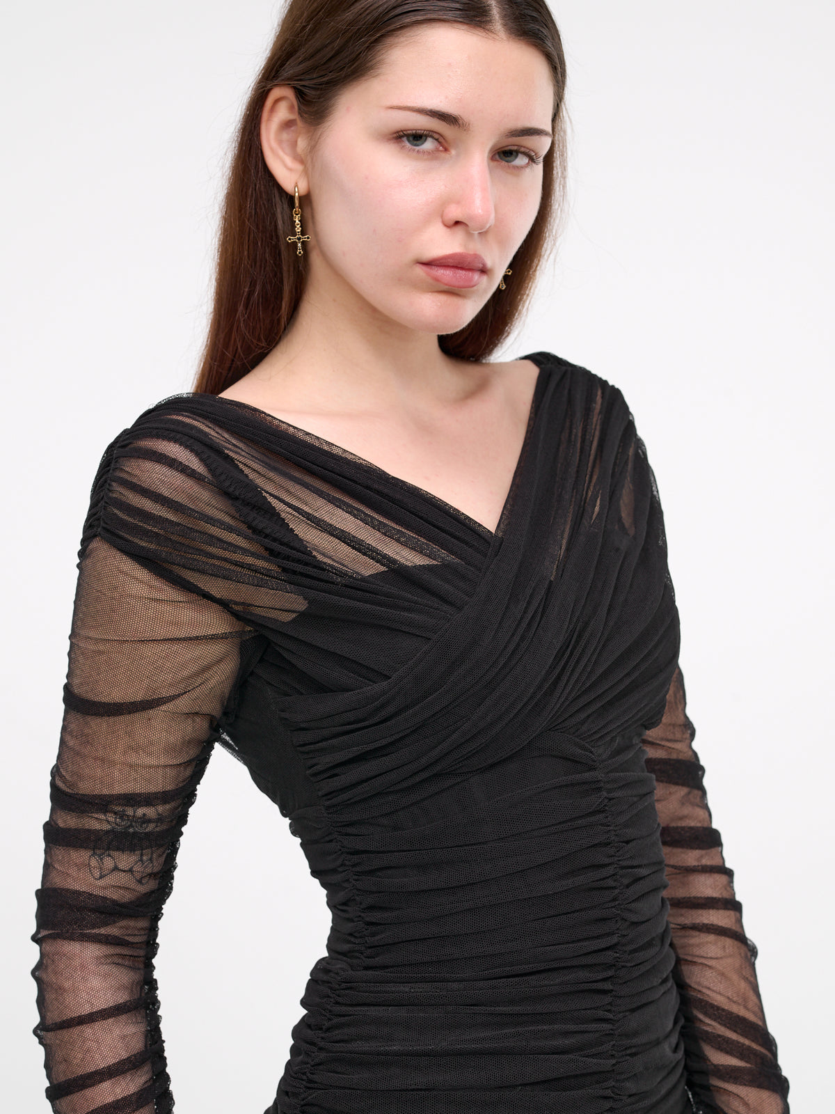 Draped Tulle Midi Dress (F6G8QT-FLEAA-N0000-BLACK)