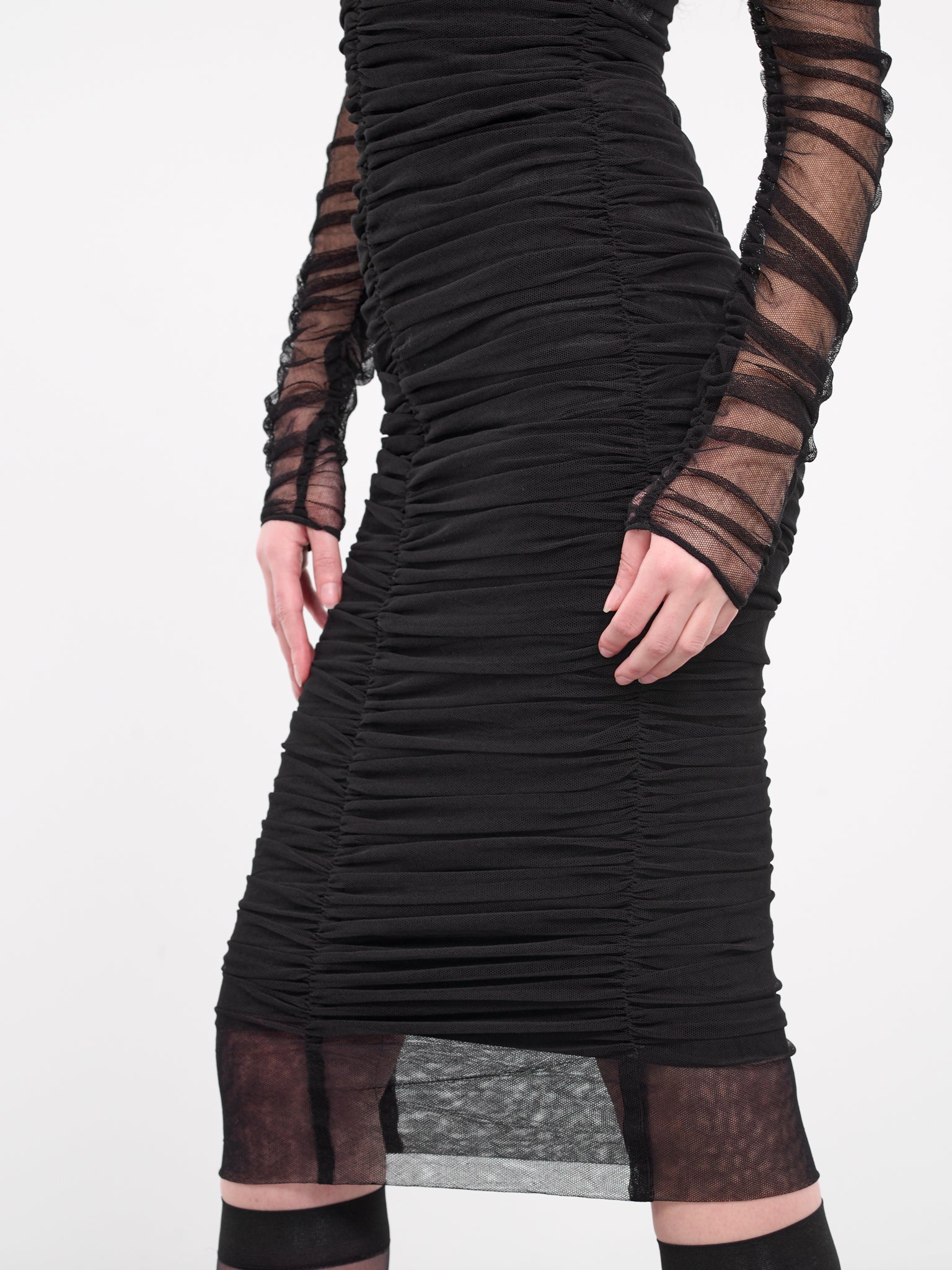 Draped Tulle Midi Dress (F6G8QT-FLEAA-N0000-BLACK)