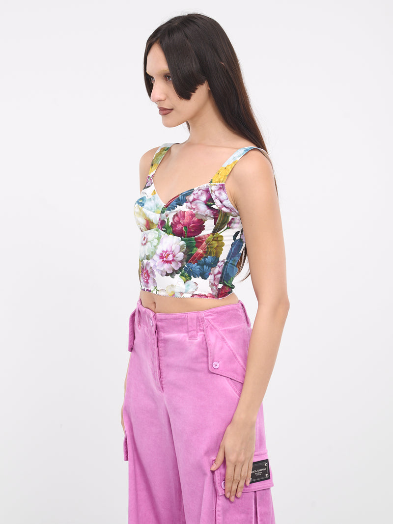 Nocturnal Flower Corset Top (F7W98T-HS5Q2-HA4YF-WHITE-PRINT)