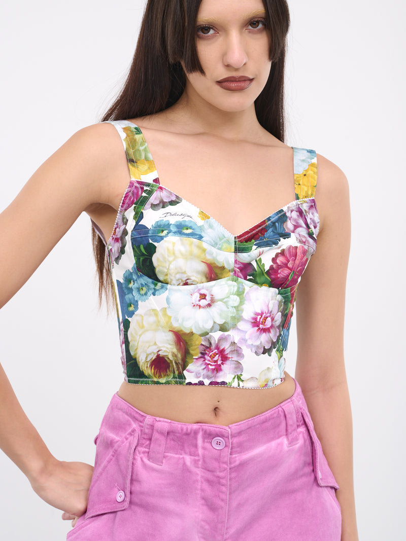 Nocturnal Flower Corset Top (F7W98T-HS5Q2-HA4YF-WHITE-PRINT)