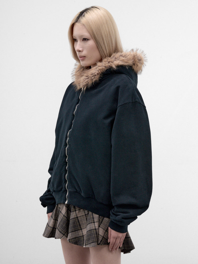 Navy Faux Fur Zip Hoodie (FA-WN-SWEA000005-DARK-NAVY)