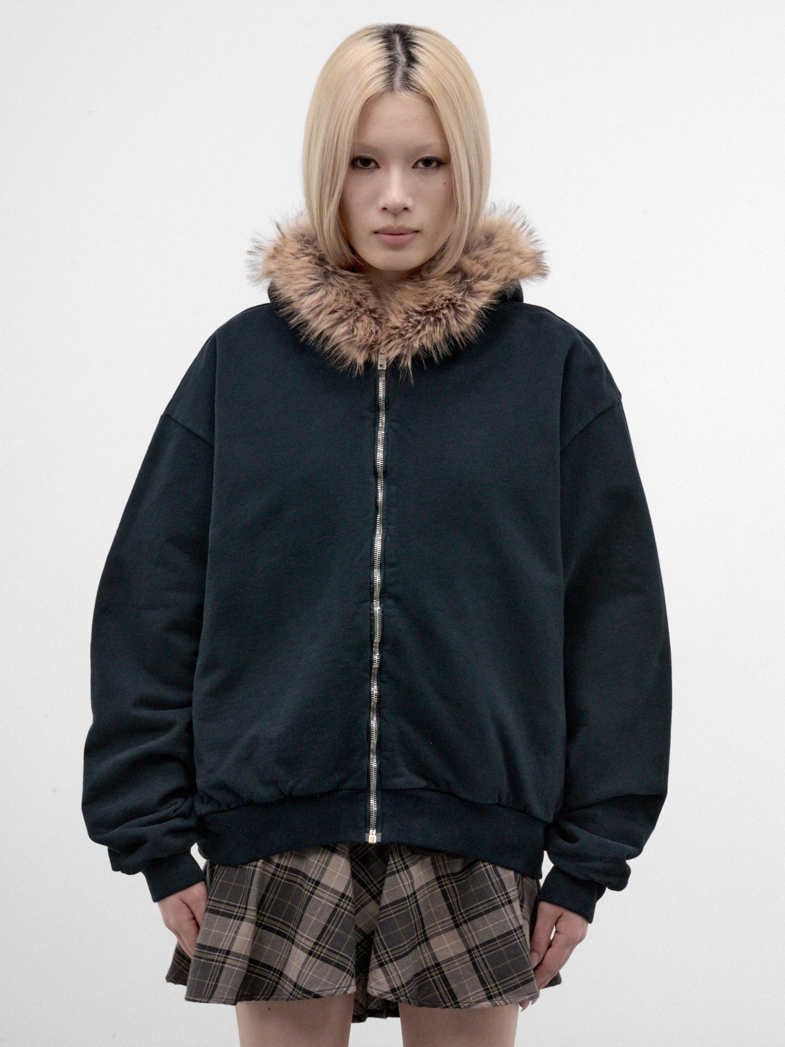 Navy Faux Fur Zip Hoodie (FA-WN-SWEA000005-DARK-NAVY)