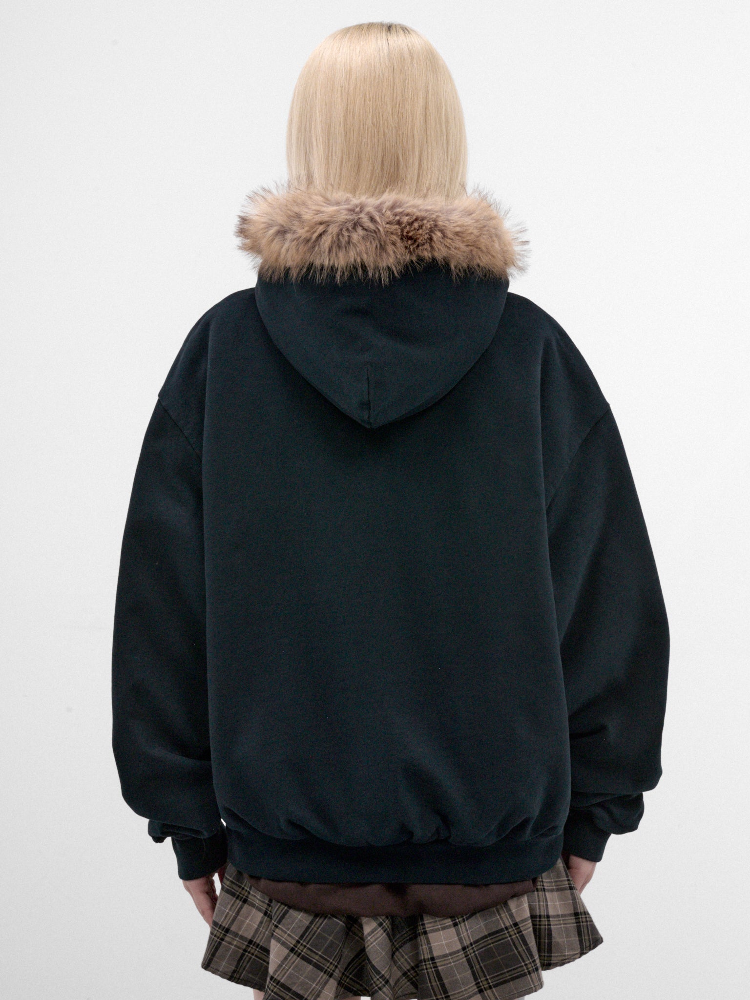 Navy Faux Fur Zip Hoodie (FA-WN-SWEA000005-DARK-NAVY)