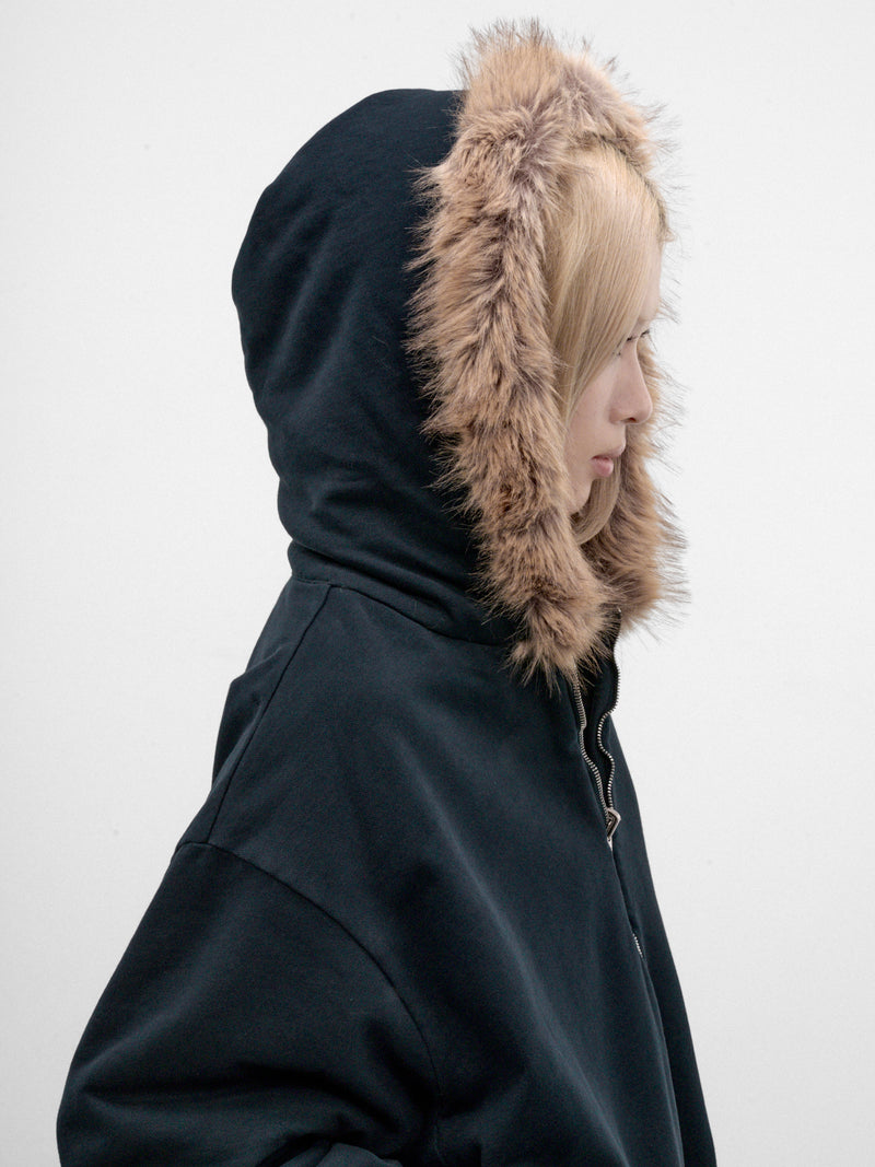 Navy Faux Fur Zip Hoodie (FA-WN-SWEA000005-DARK-NAVY)
