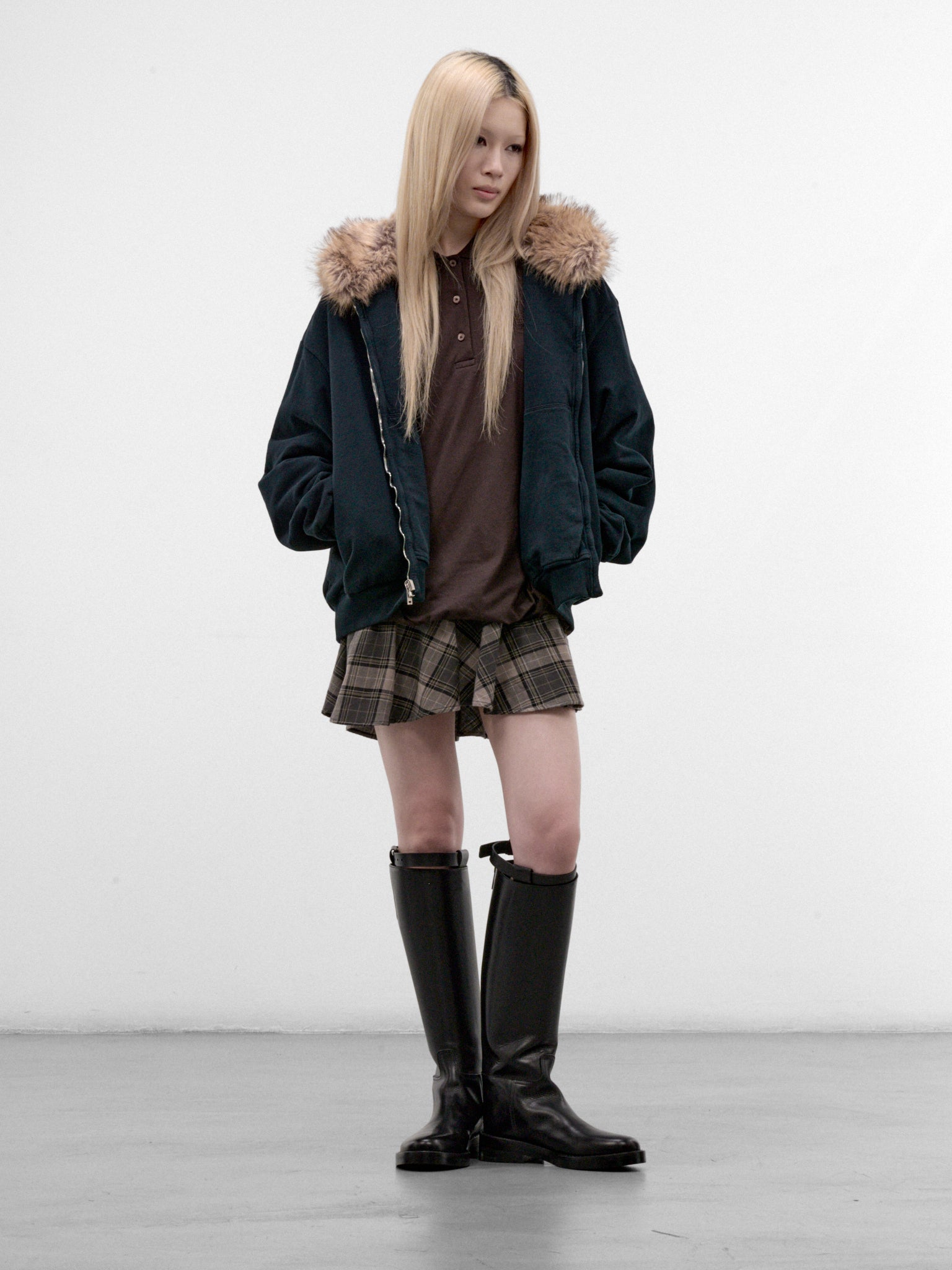 Navy Faux Fur Zip Hoodie (FA-WN-SWEA000005-DARK-NAVY)