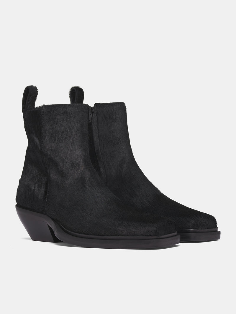 Black Cow Fur Ankle Boots (FEGLMANKB09023-BLACK)