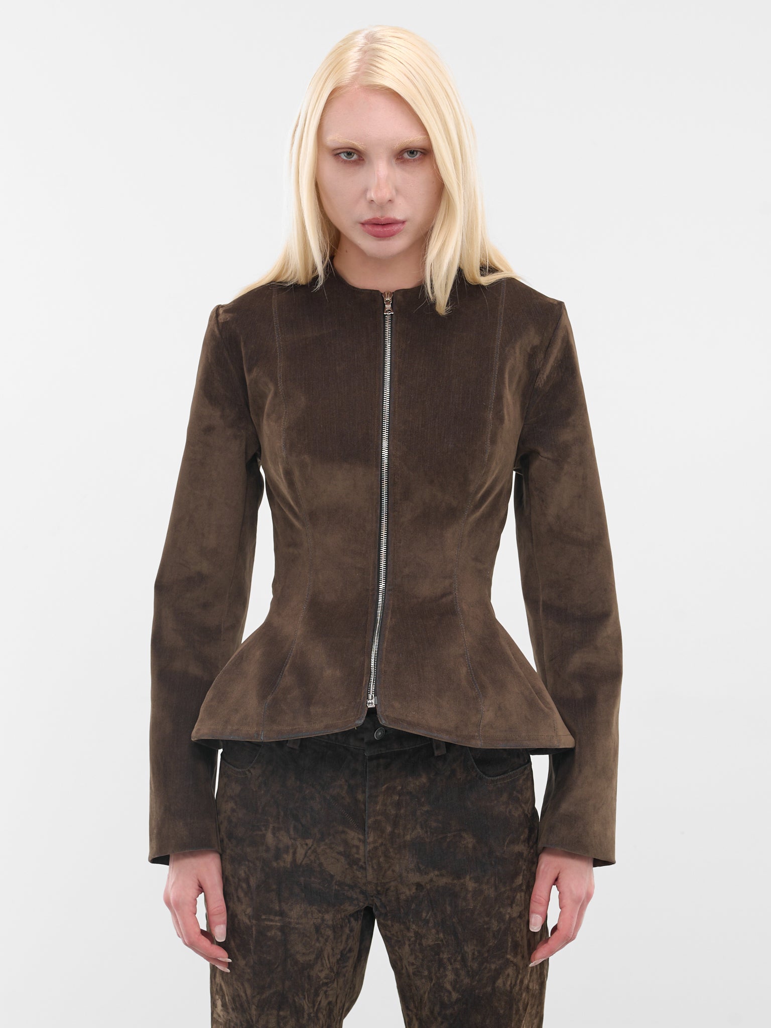 Brown Denim Sculpted Zip Jacket (FFFW25OW05-GREEN)