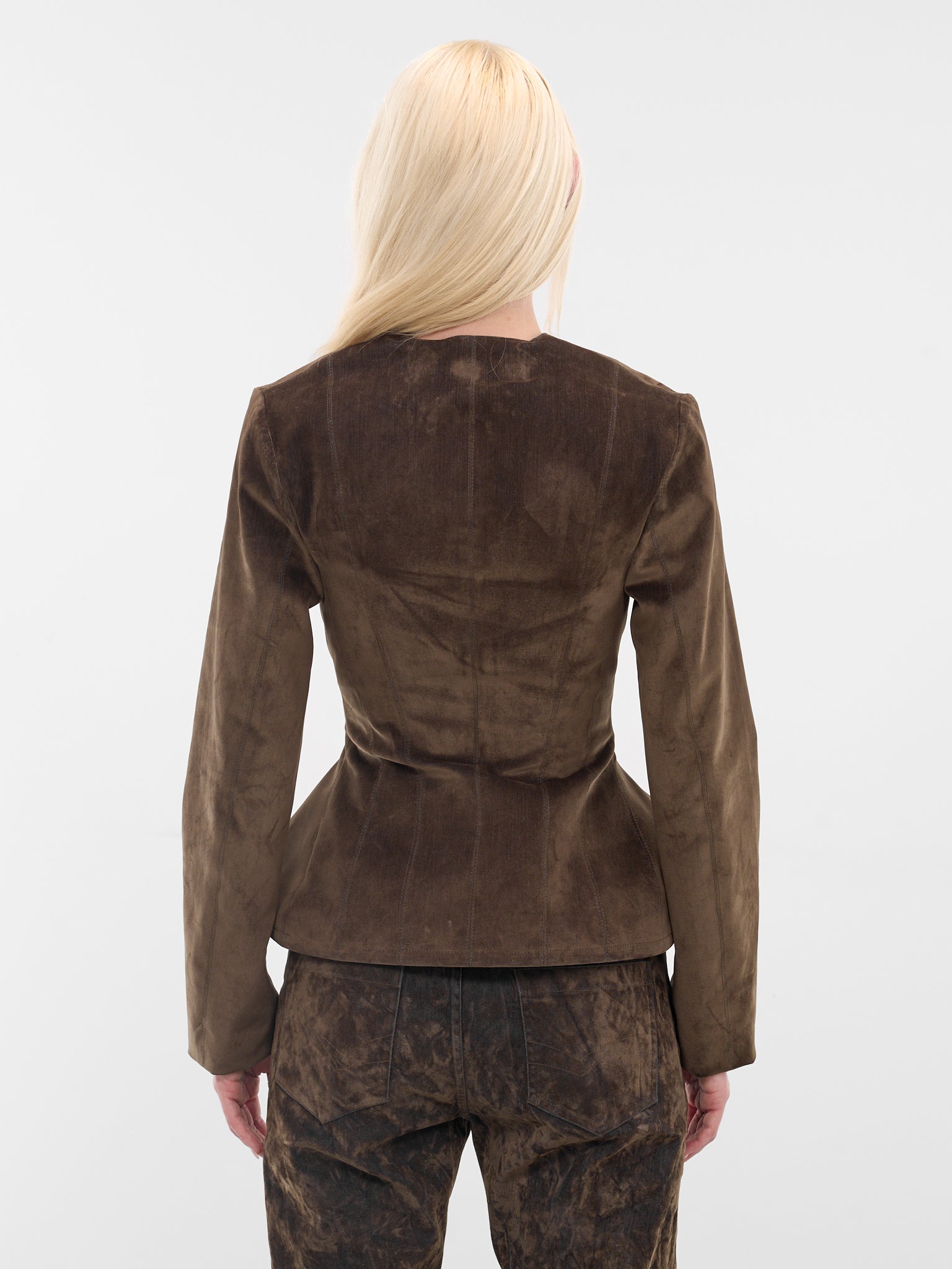 Brown Denim Sculpted Zip Jacket (FFFW25OW05-GREEN)