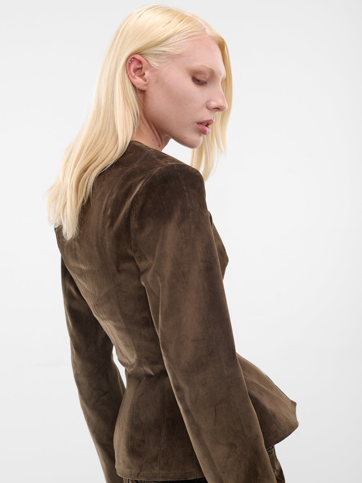 Brown Denim Sculpted Zip Jacket (FFFW25OW05-GREEN)