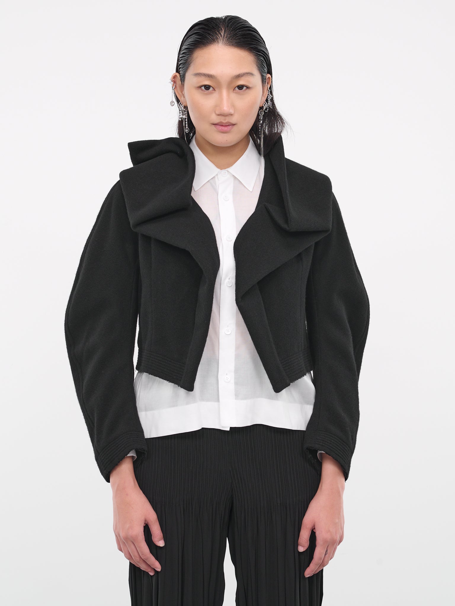 Melton Draped Short Jacket (FJ-J12-102-1-BLACK)