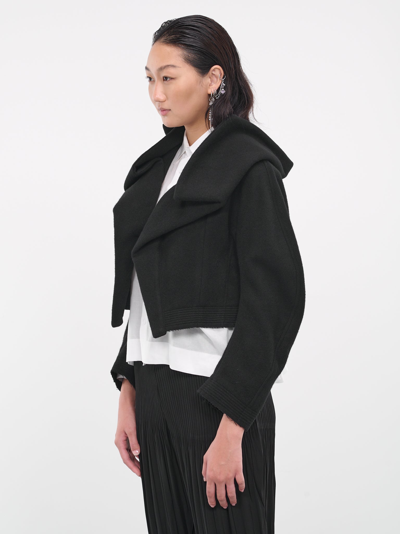 Melton Draped Short Jacket (FJ-J12-102-1-BLACK)