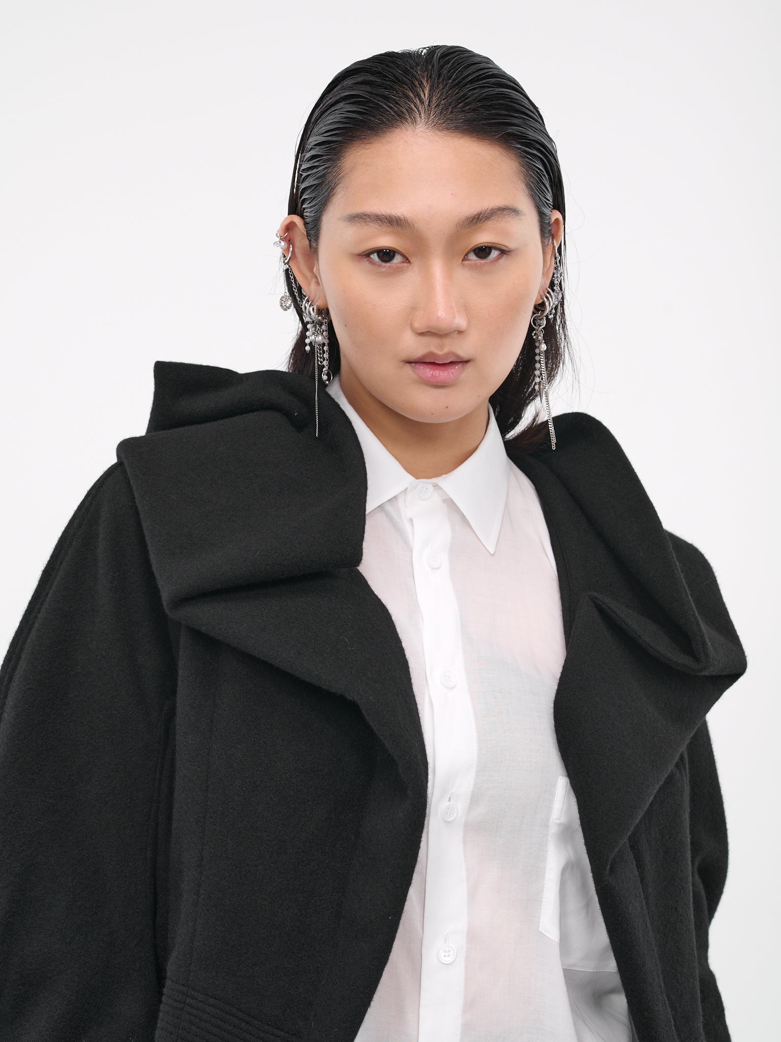 Melton Draped Short Jacket (FJ-J12-102-1-BLACK)