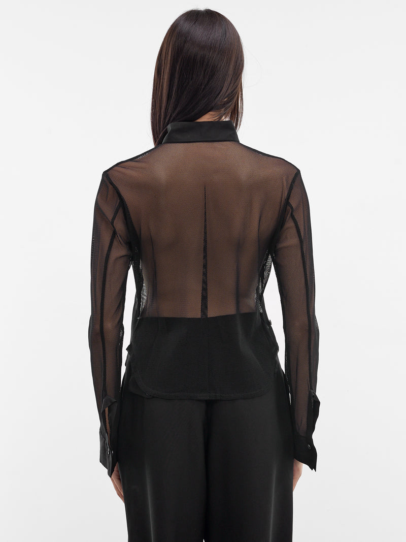 Black Net Tulle Button-Up Shirt (FK-B61-900-1BLACK)