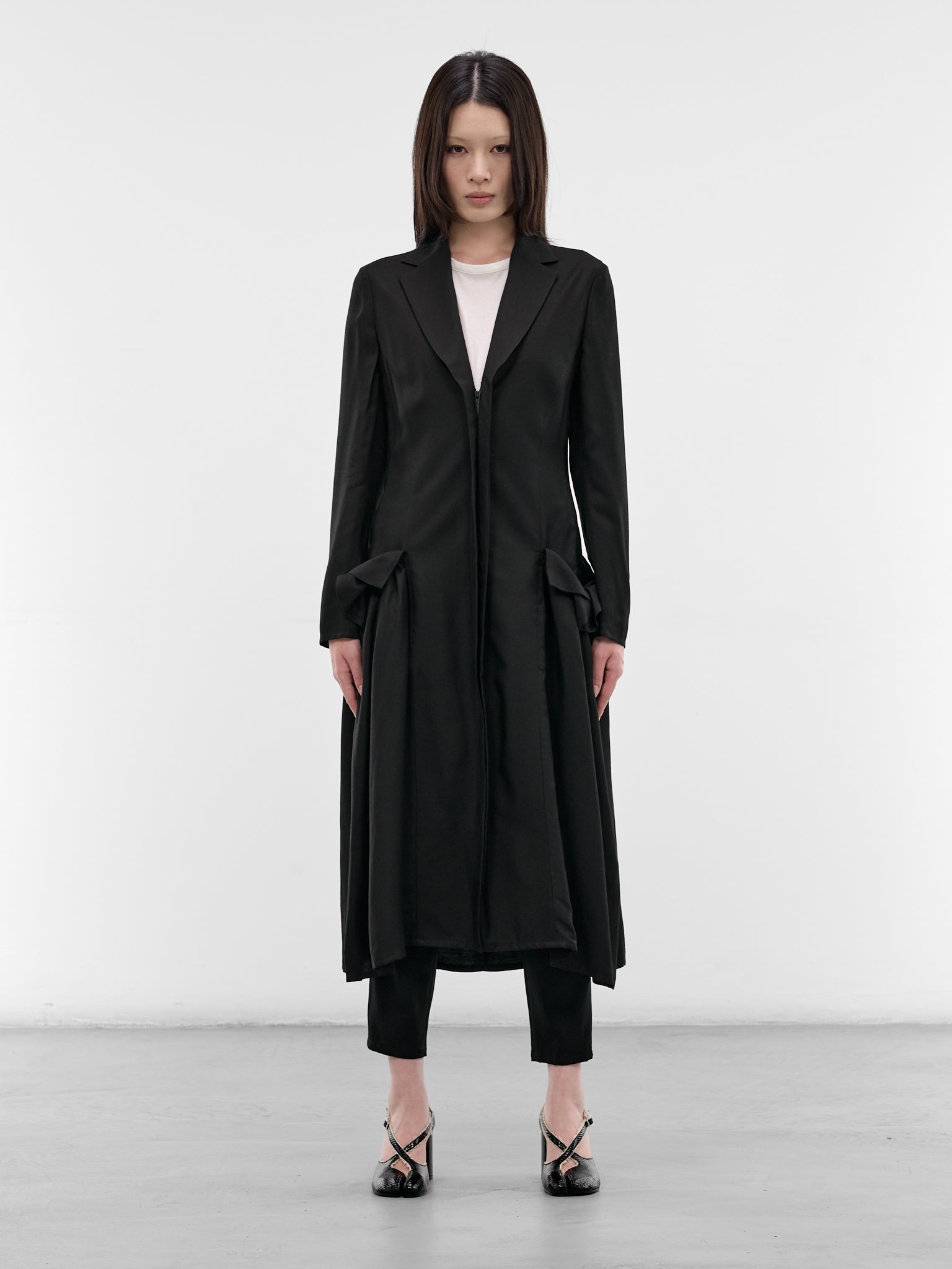 Black Side Gathered Overcoat Dress (FK-D81-207-1-BLACK)