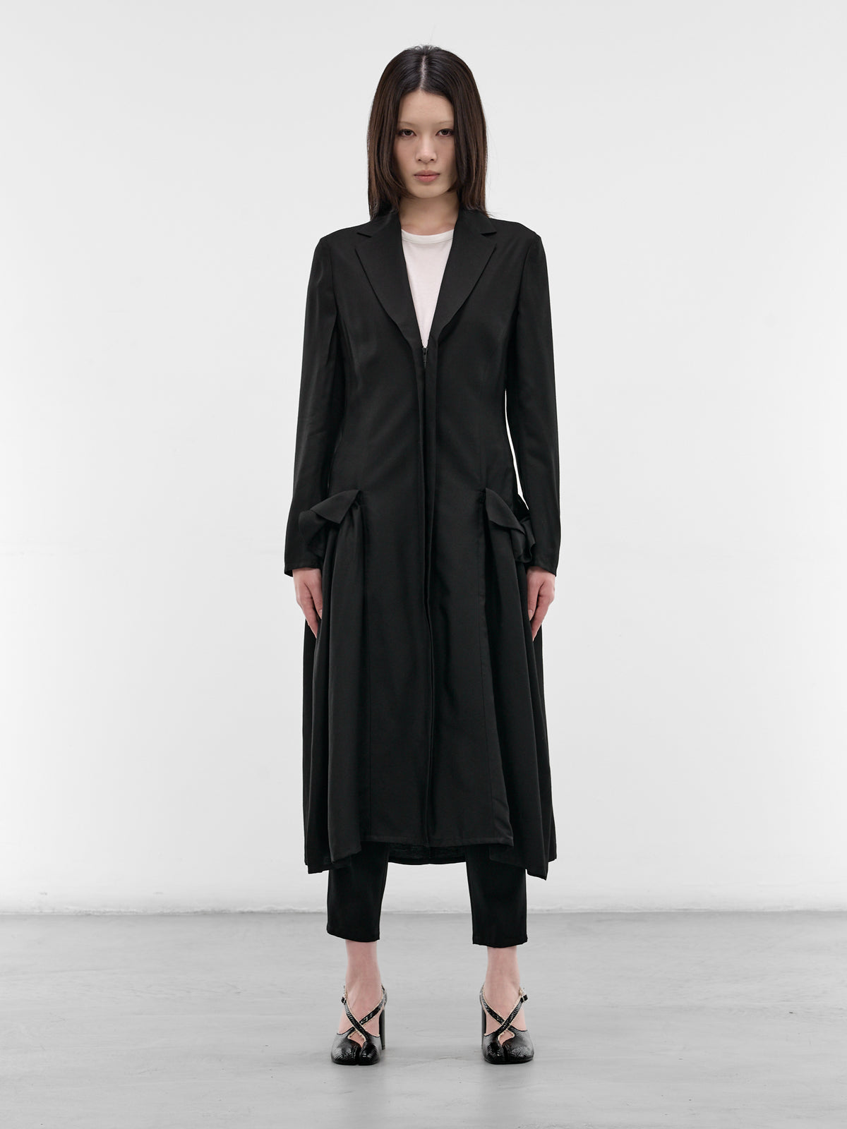 Black Side Gathered Overcoat Dress (FK-D81-207-1-BLACK)