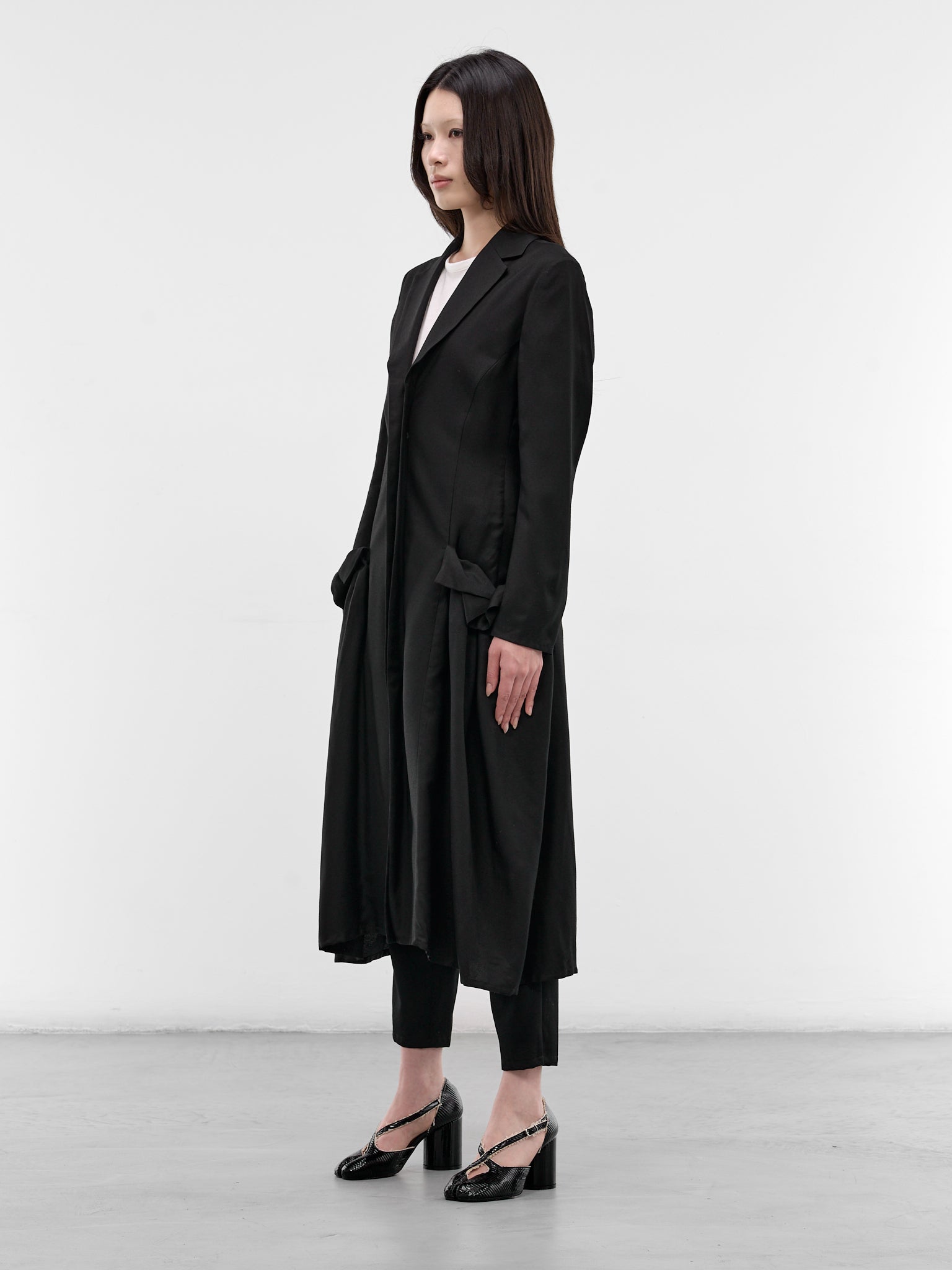 Black Side Gathered Overcoat Dress (FK-D81-207-1-BLACK)