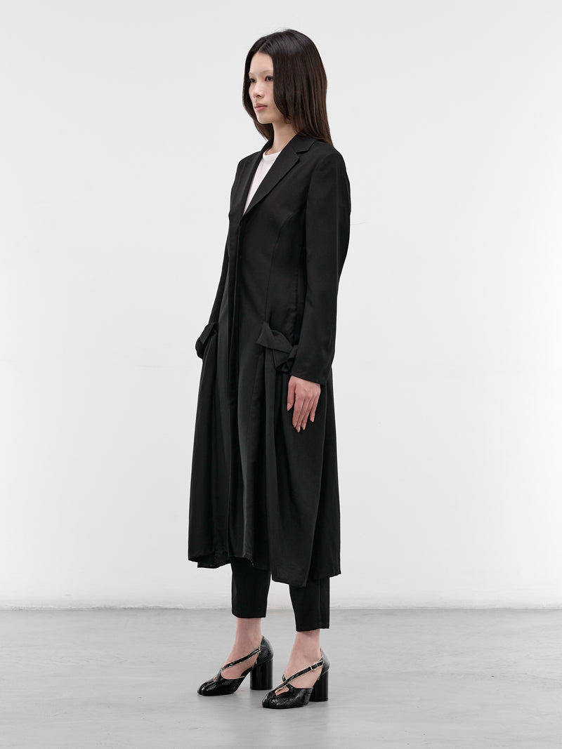 Black Side Gathered Overcoat Dress (FK-D81-207-1-BLACK)